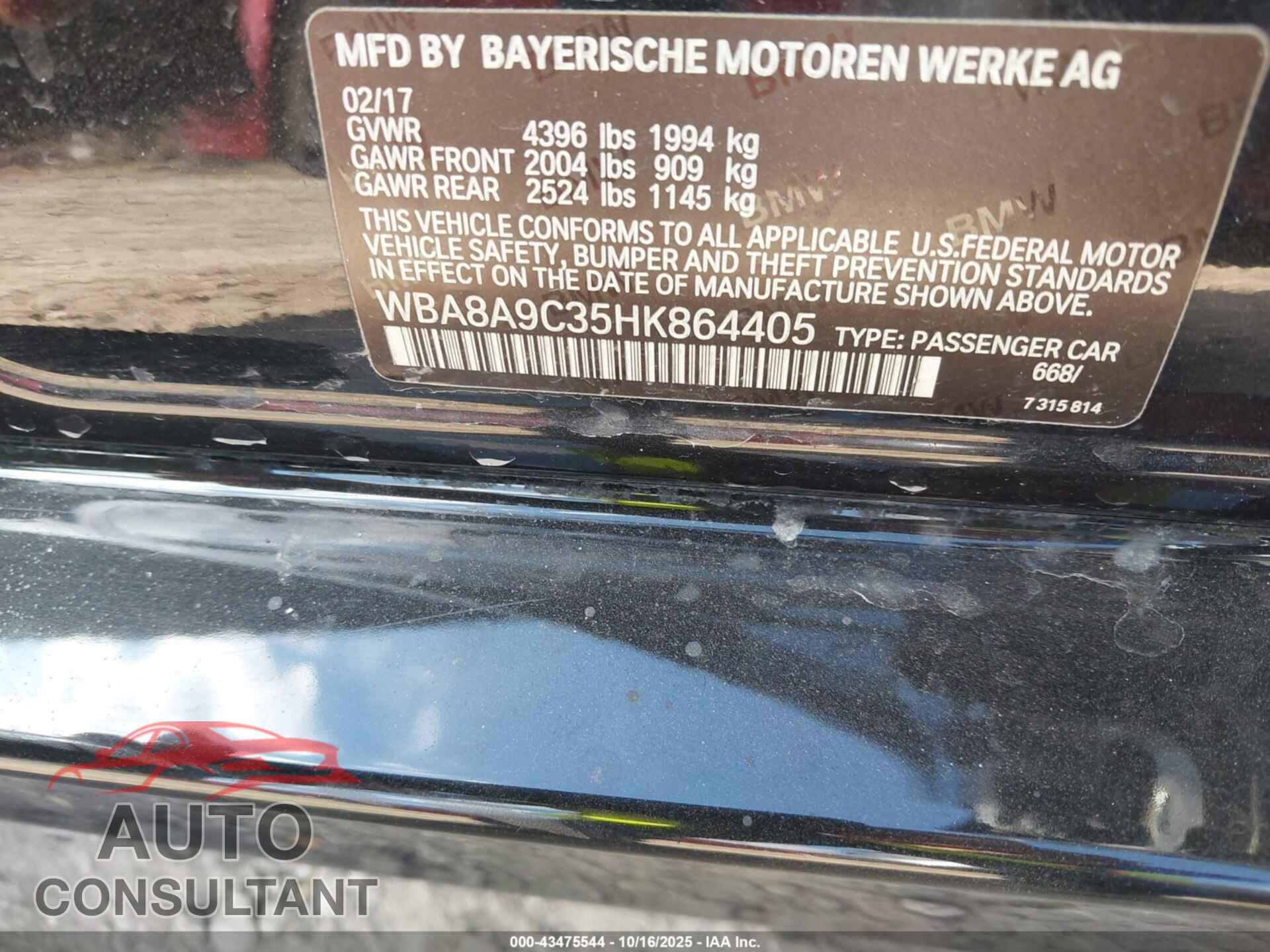 BMW 320I 2017 - WBA8A9C35HK864405