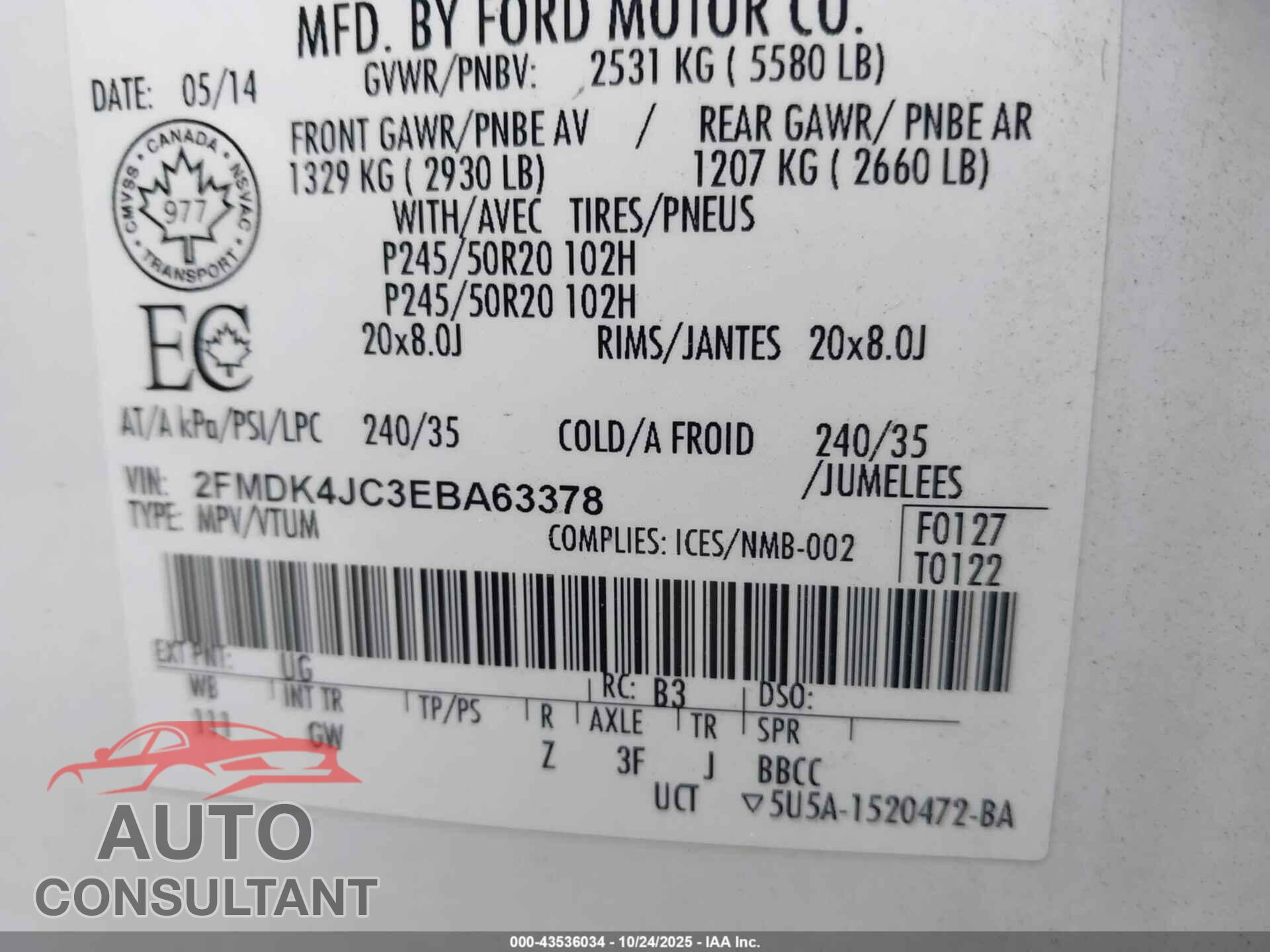 FORD EDGE 2014 - 2FMDK4JC3EBA63378
