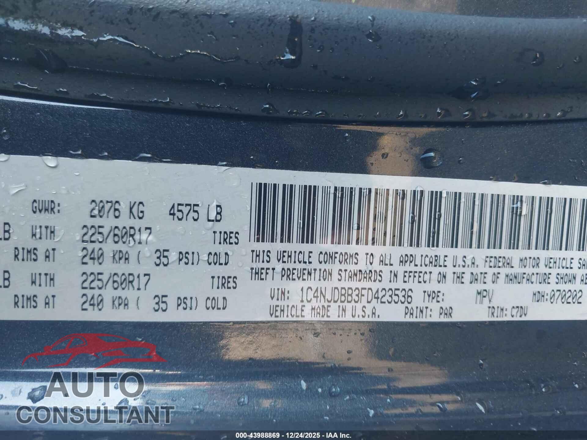 JEEP COMPASS 2015 - 1C4NJDBB3FD423536