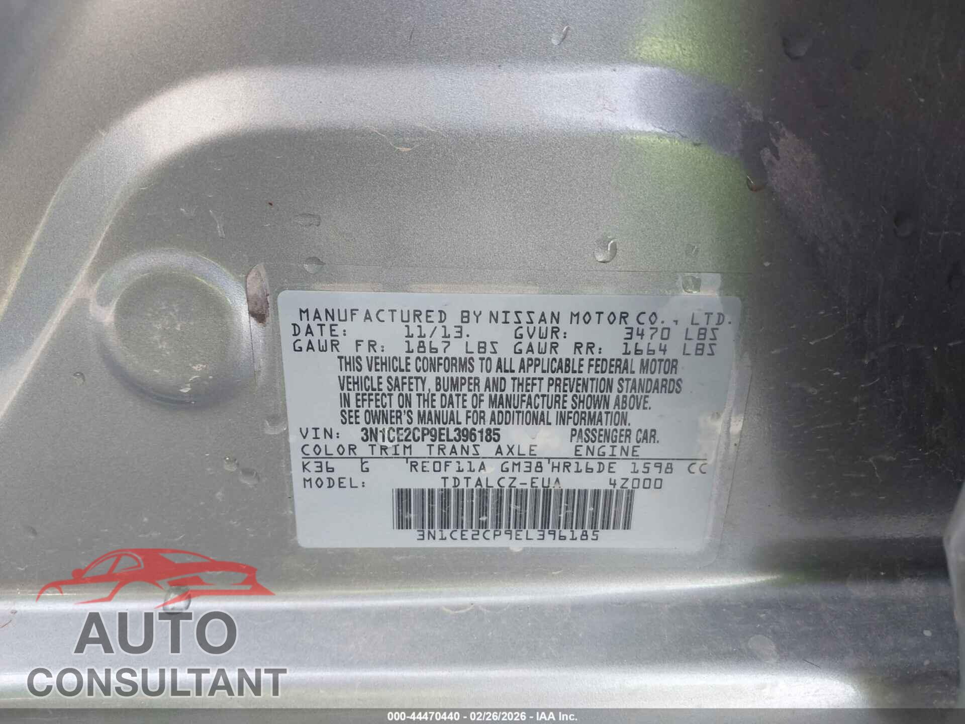 NISSAN VERSA NOTE 2014 - 3N1CE2CP9EL396185