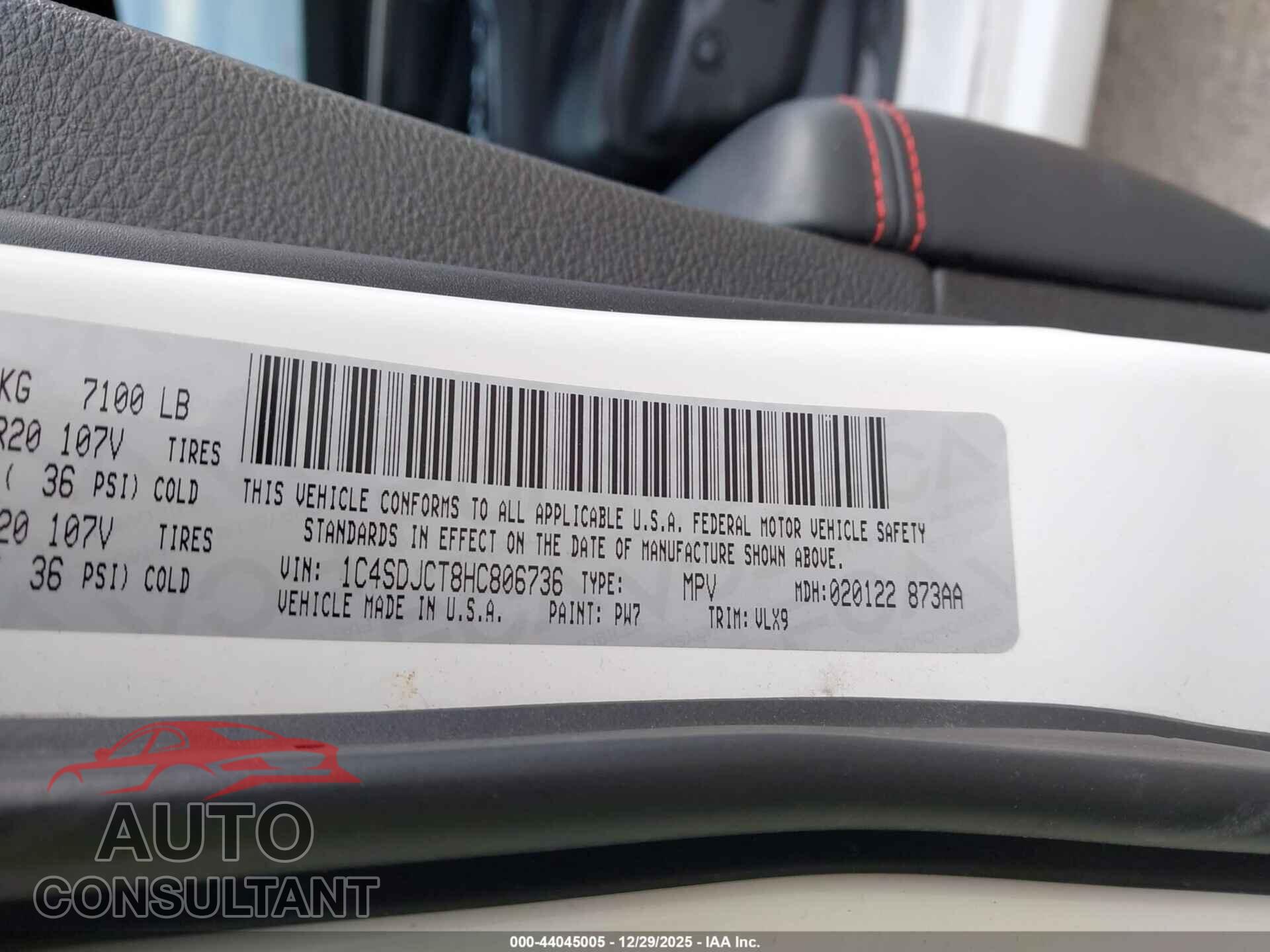 DODGE DURANGO 2017 - 1C4SDJCT8HC806736