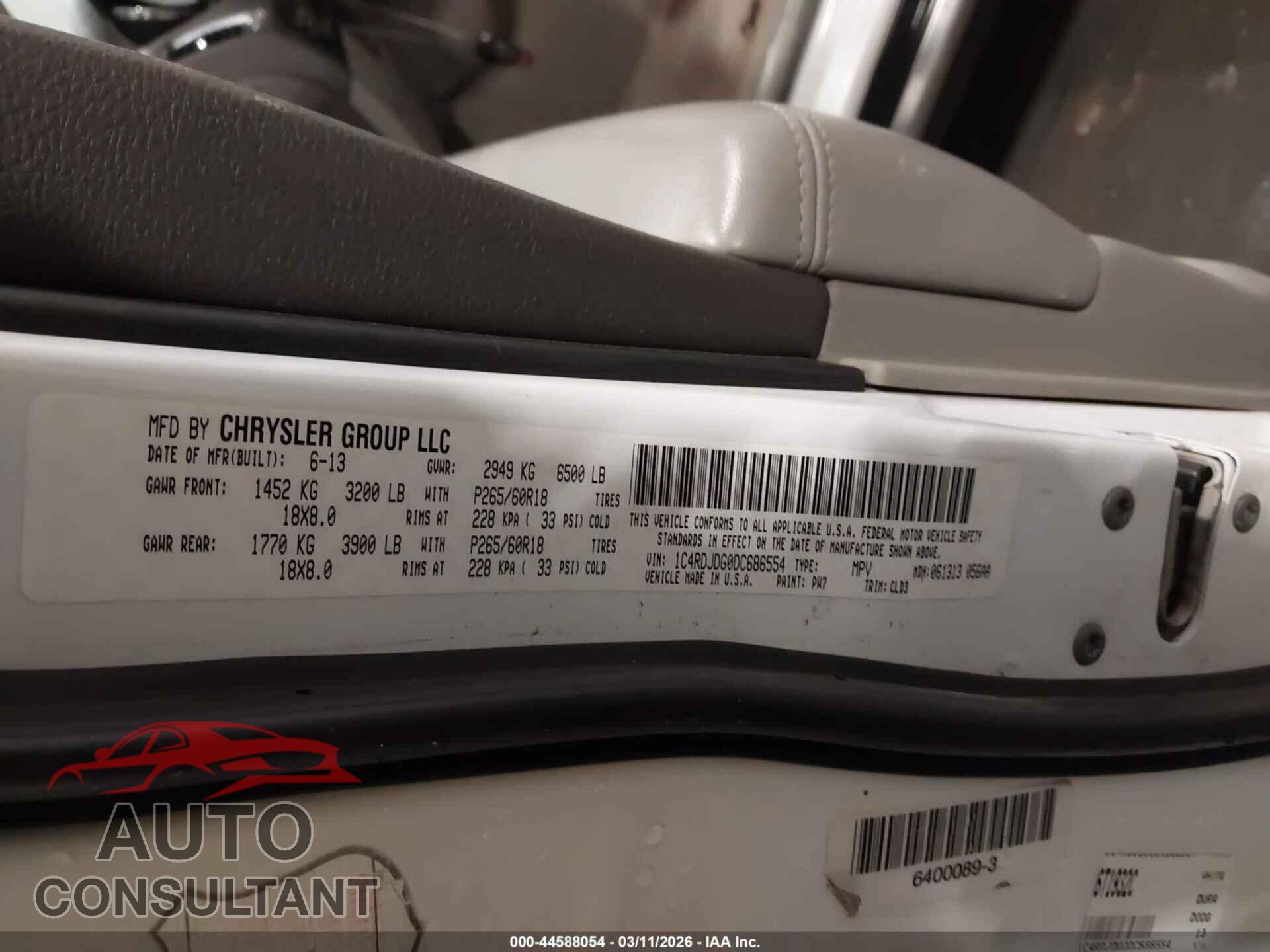 DODGE DURANGO 2013 - 1C4RDJDG0DC686554