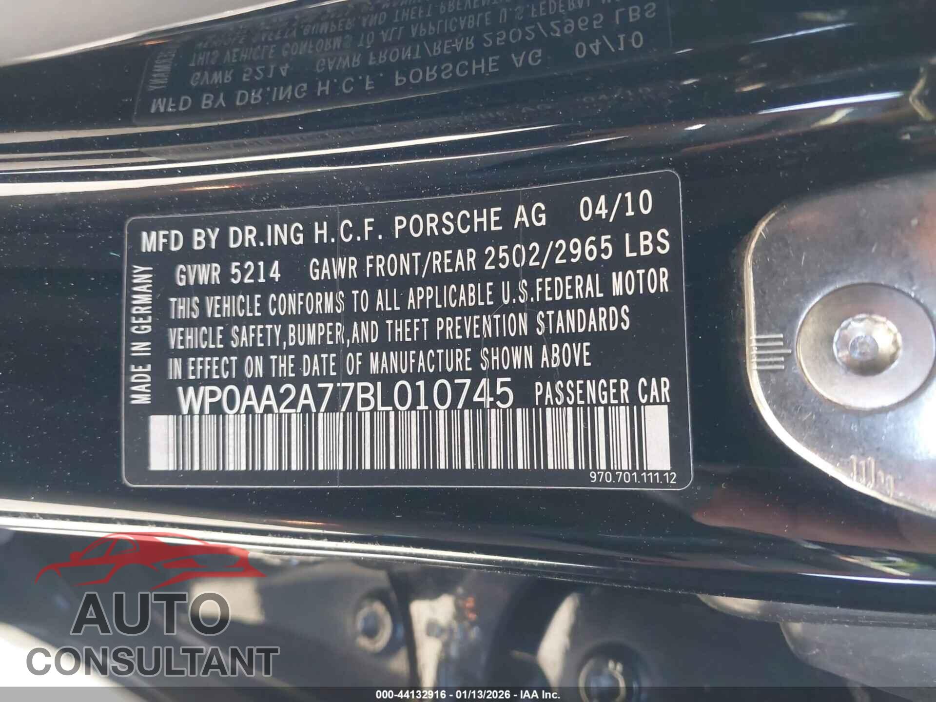 PORSCHE PANAMERA 2011 - WP0AA2A77BL010745
