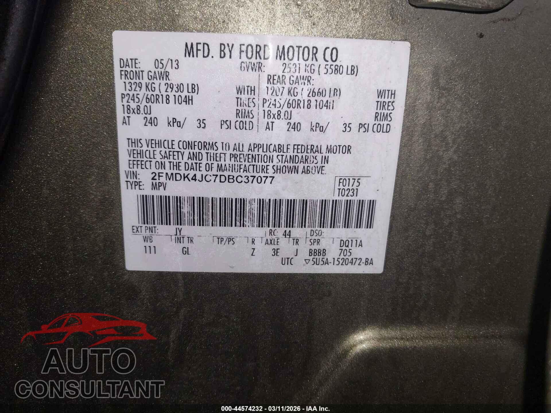 FORD EDGE 2013 - 2FMDK4JC7DBC37077