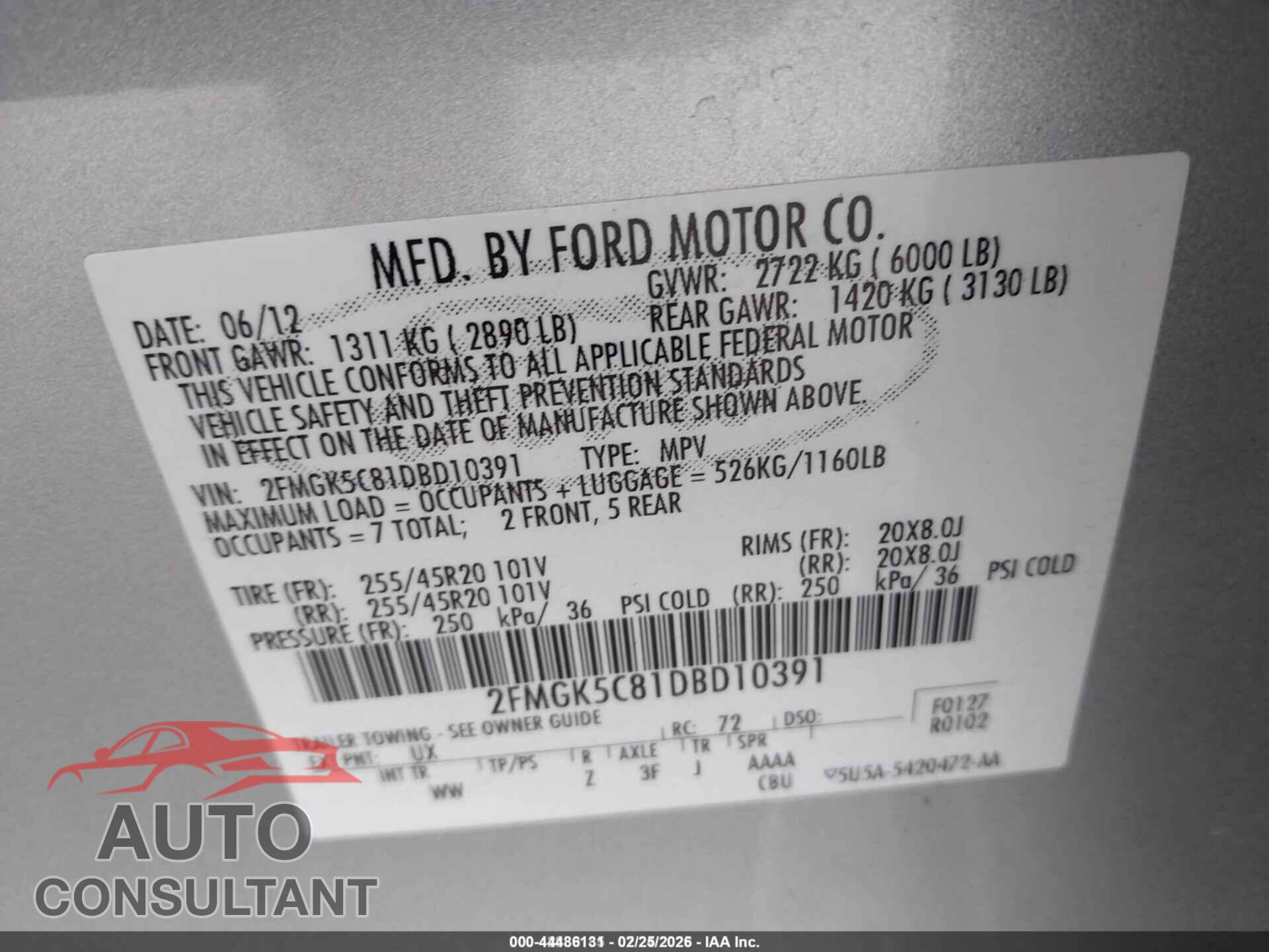 FORD FLEX 2013 - 2FMGK5C81DBD10391