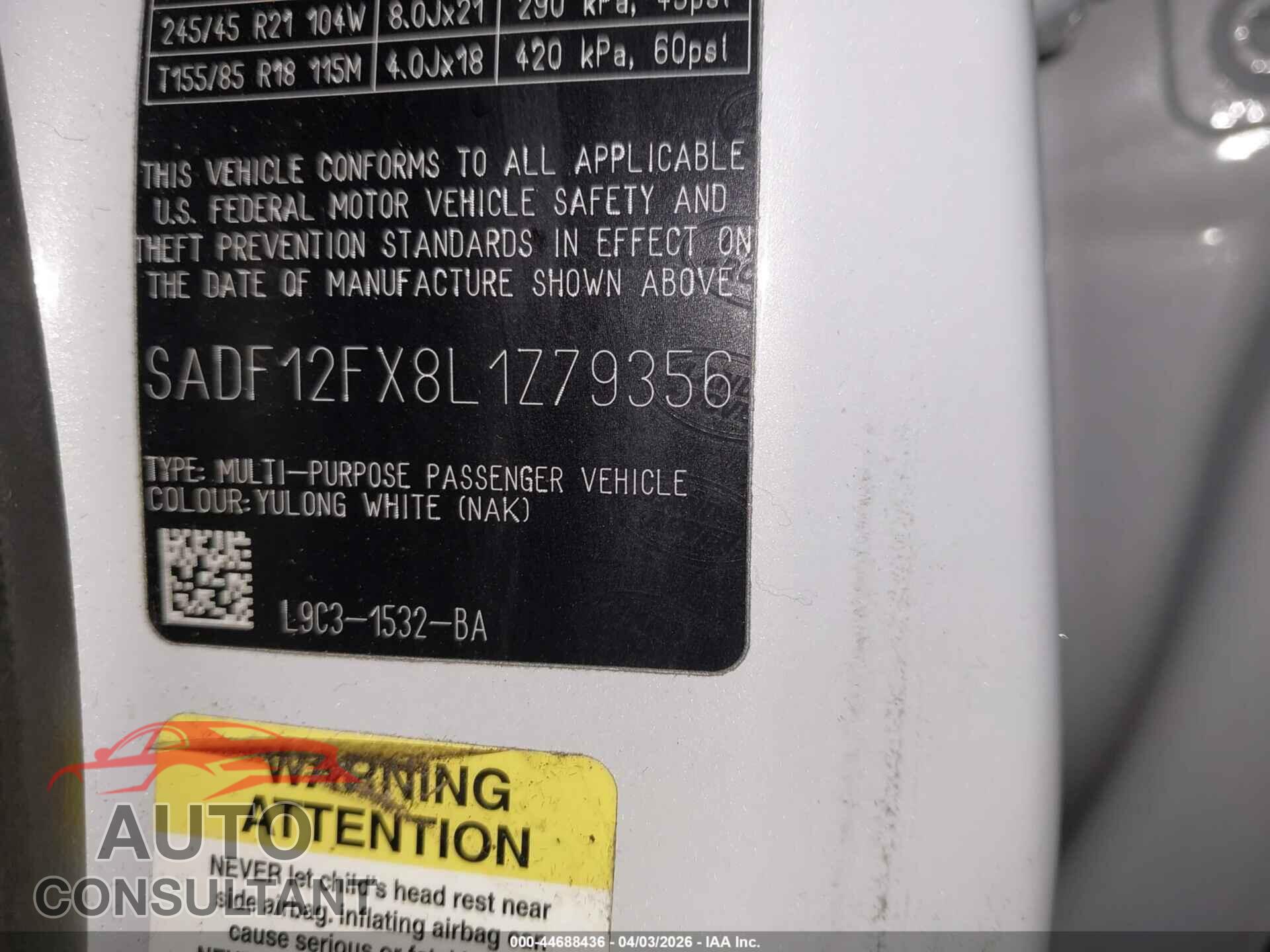 JAGUAR E-PACE 2020 - SADF12FX8L1Z79356