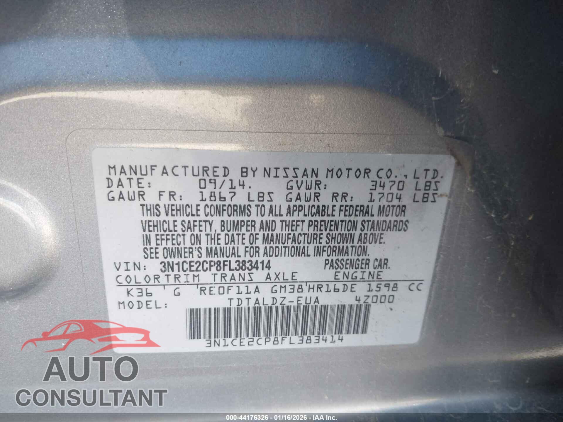 NISSAN VERSA NOTE 2015 - 3N1CE2CP8FL383414