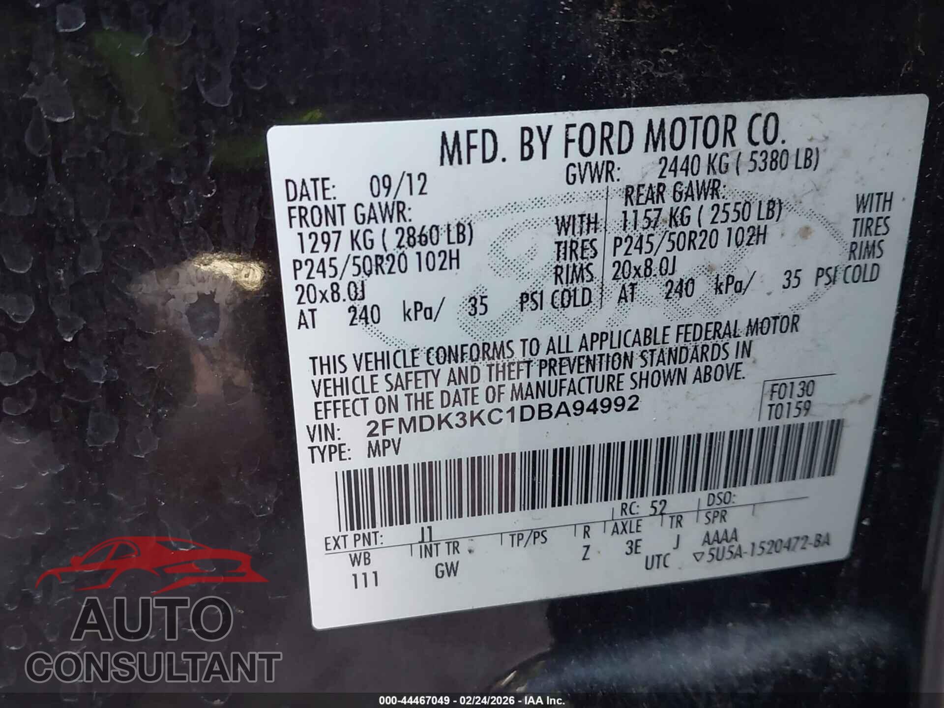 FORD EDGE 2013 - 2FMDK3KC1DBA94992