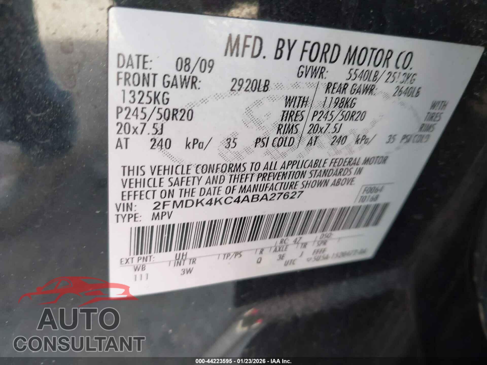 FORD EDGE 2010 - 2FMDK4KC4ABA27627