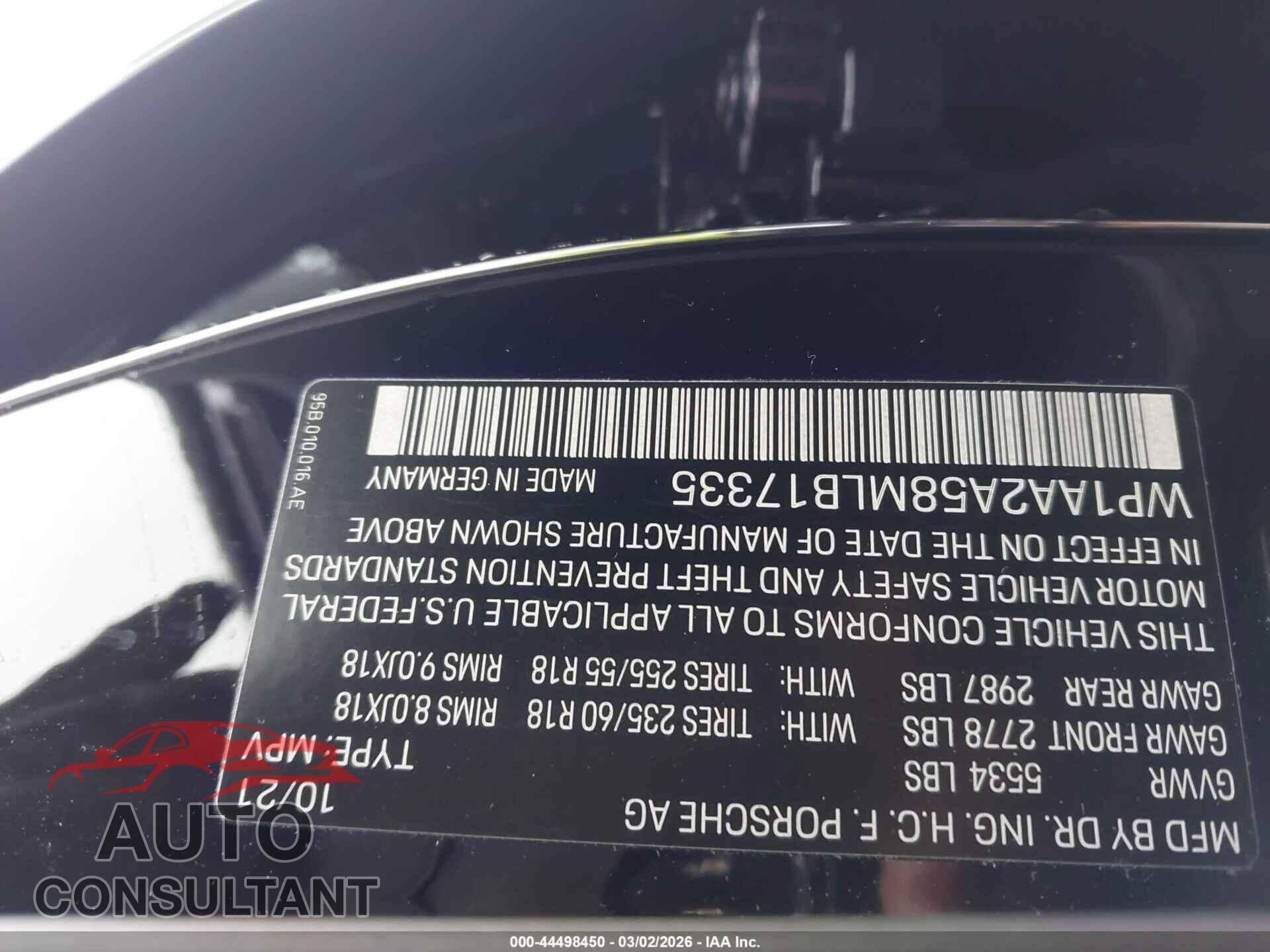 PORSCHE MACAN 2021 - WP1AA2A58MLB17335