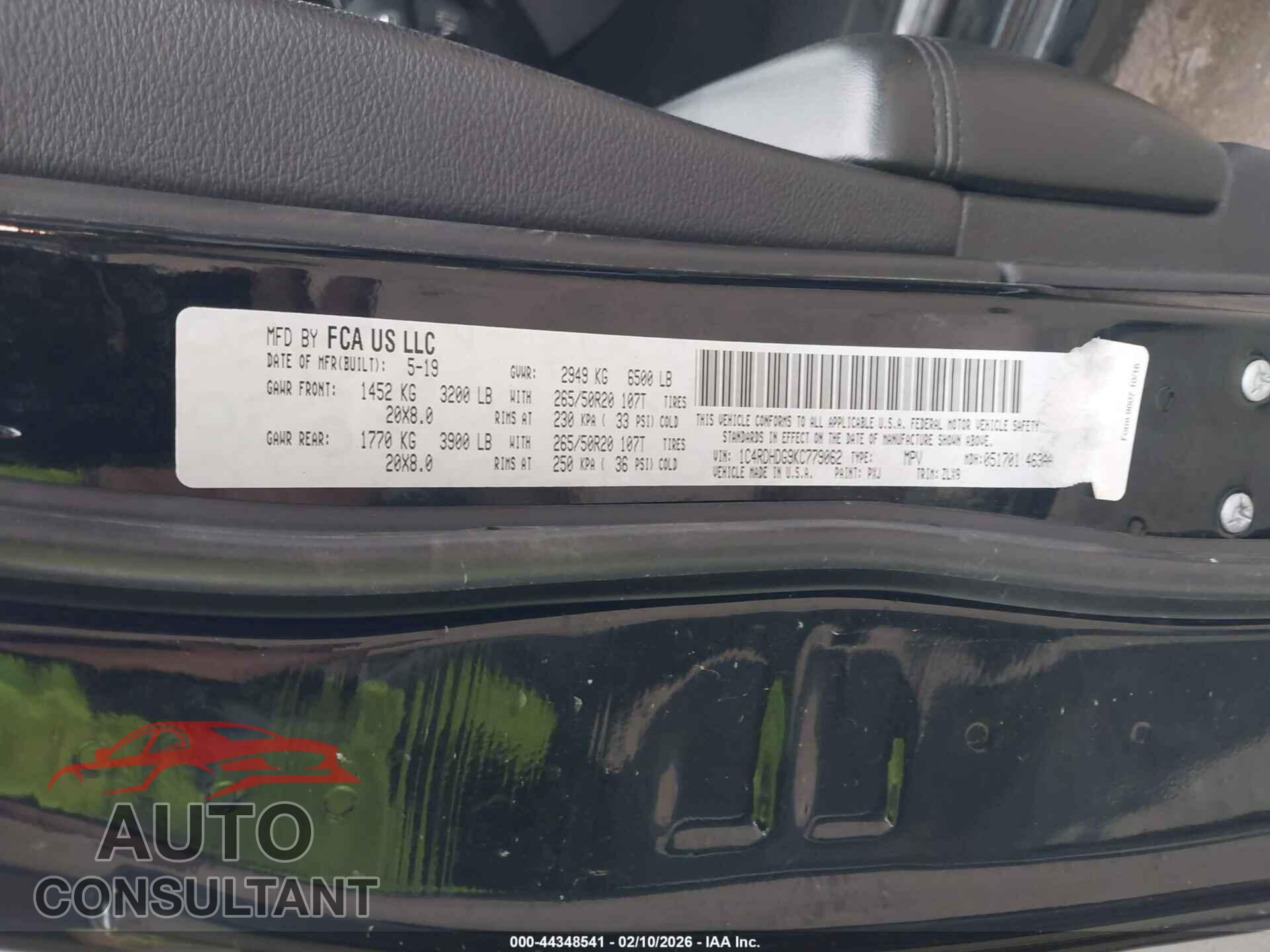 DODGE DURANGO 2019 - 1C4RDHDG9KC779062