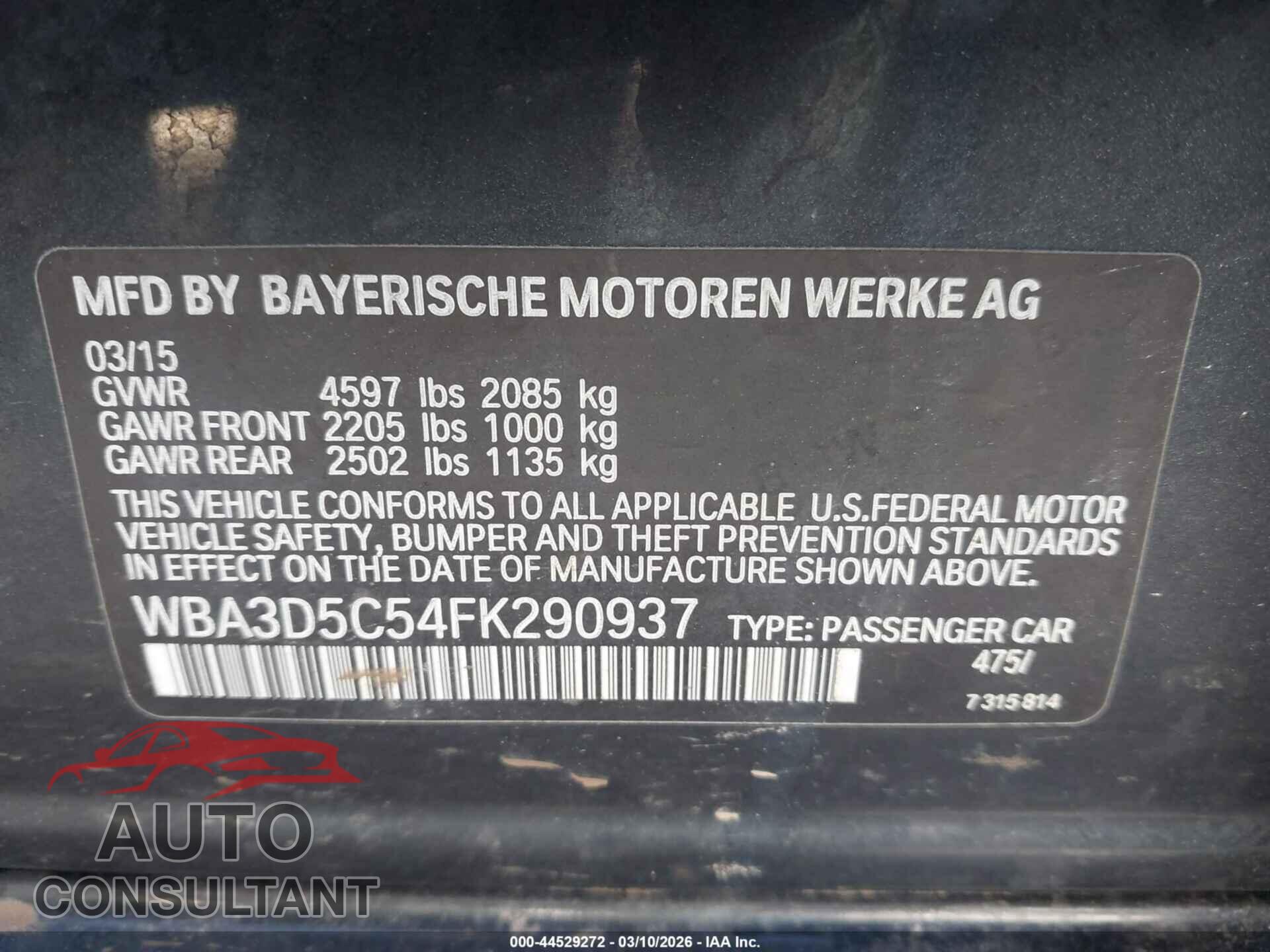 BMW 328D 2015 - WBA3D5C54FK290937