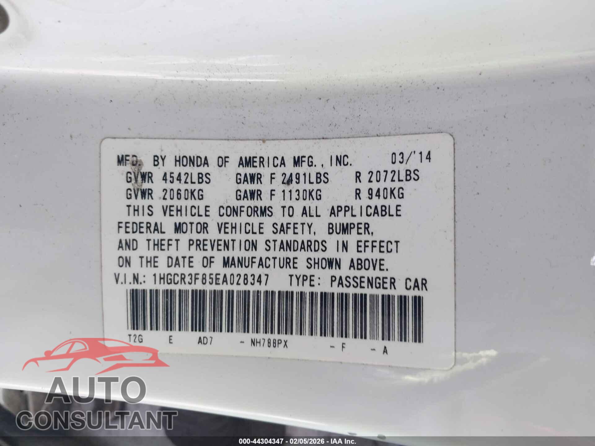 HONDA ACCORD 2014 - 1HGCR3F85EA028347