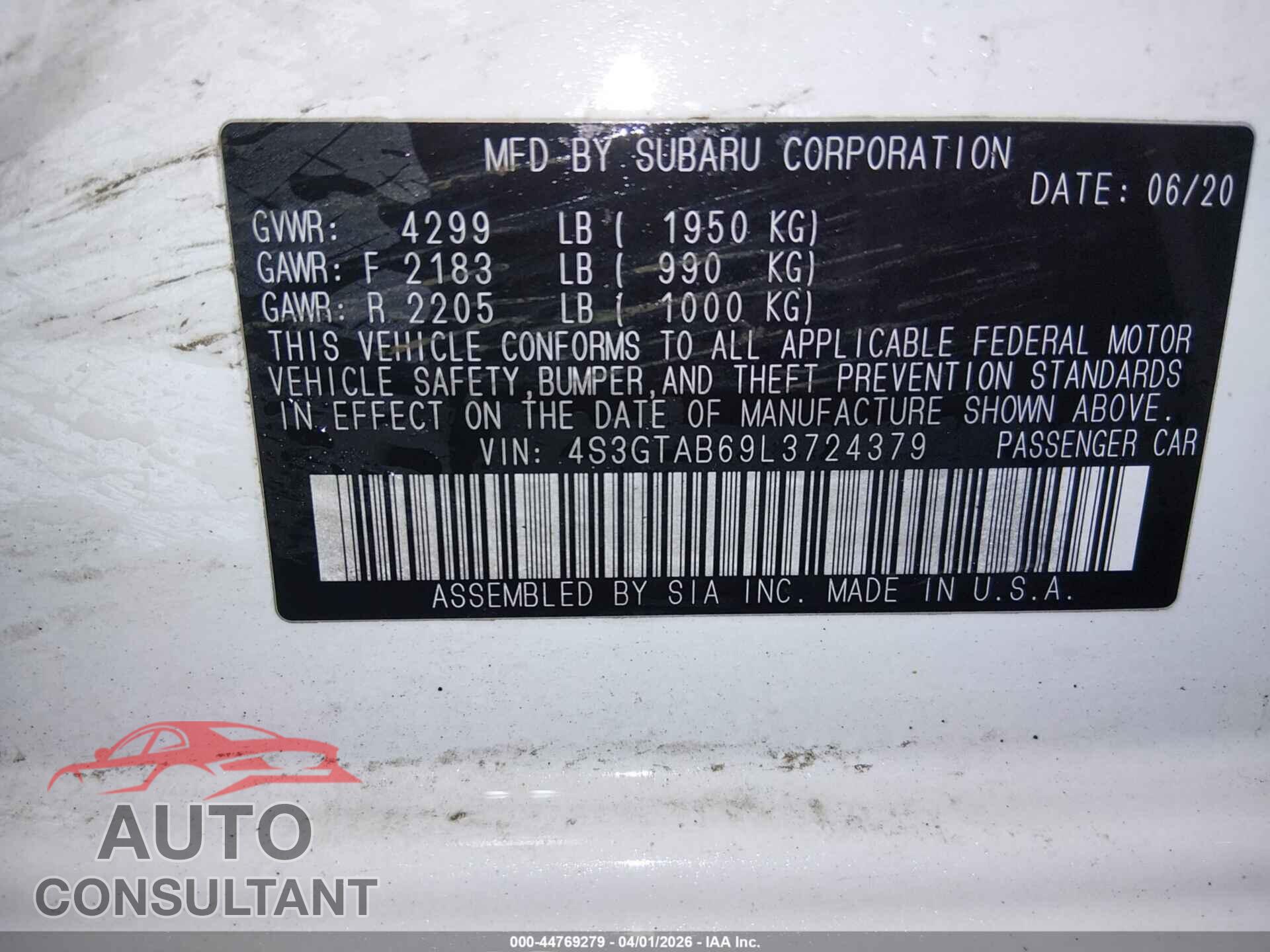 SUBARU IMPREZA 2020 - 4S3GTAB69L3724379