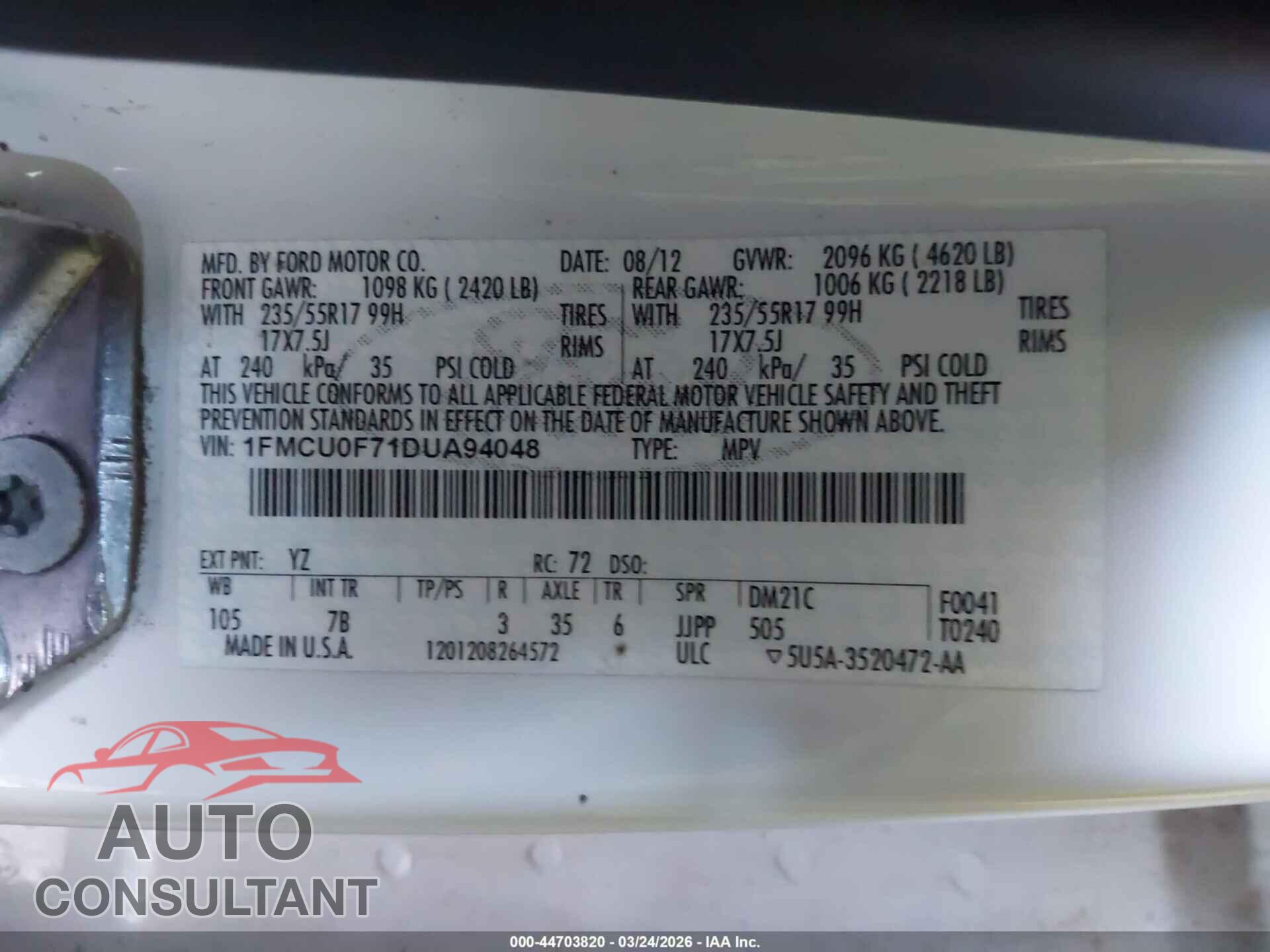 FORD ESCAPE 2013 - 1FMCU0F71DUA94048