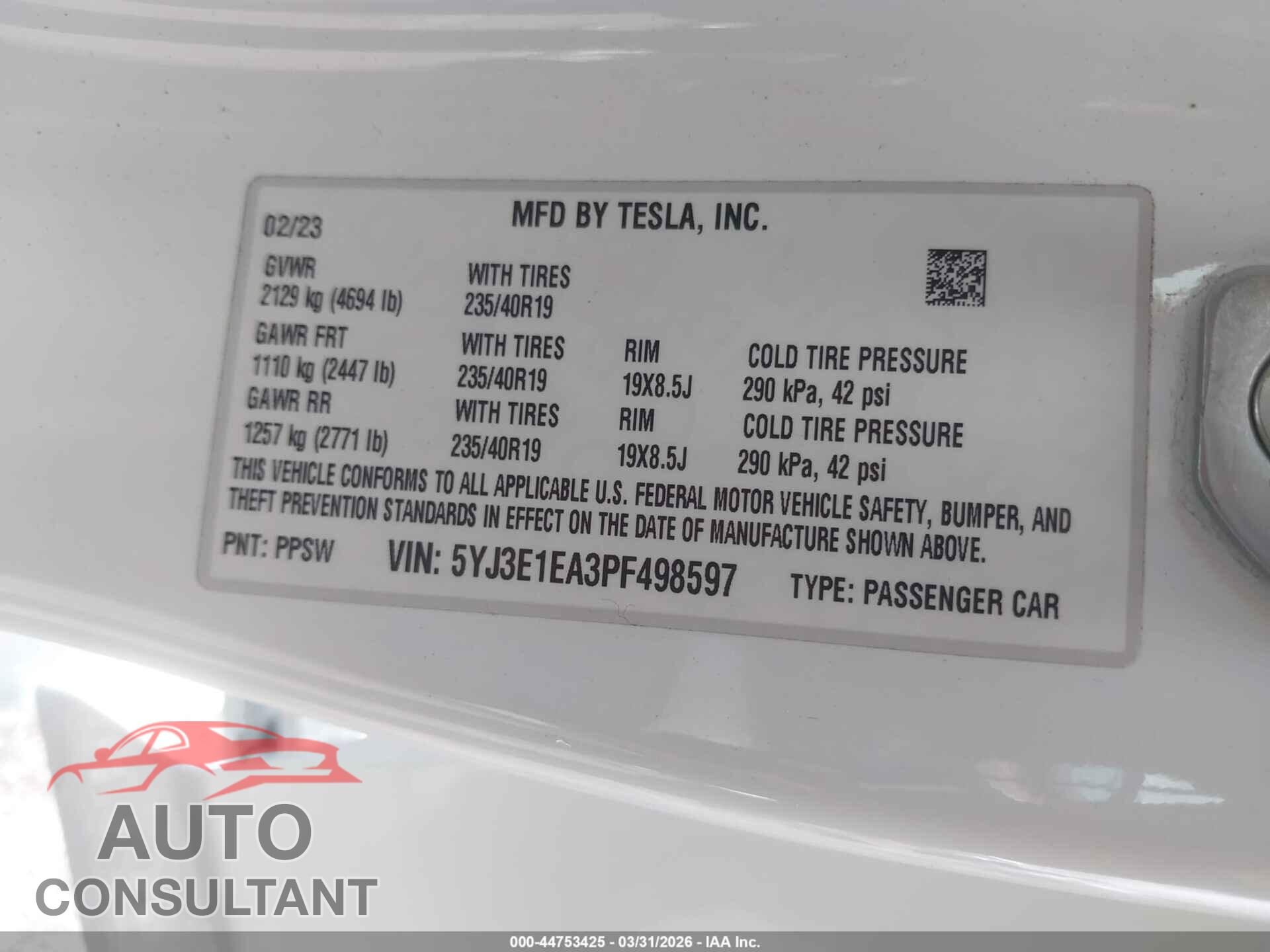 TESLA MODEL 3 2023 - 5YJ3E1EA3PF498597
