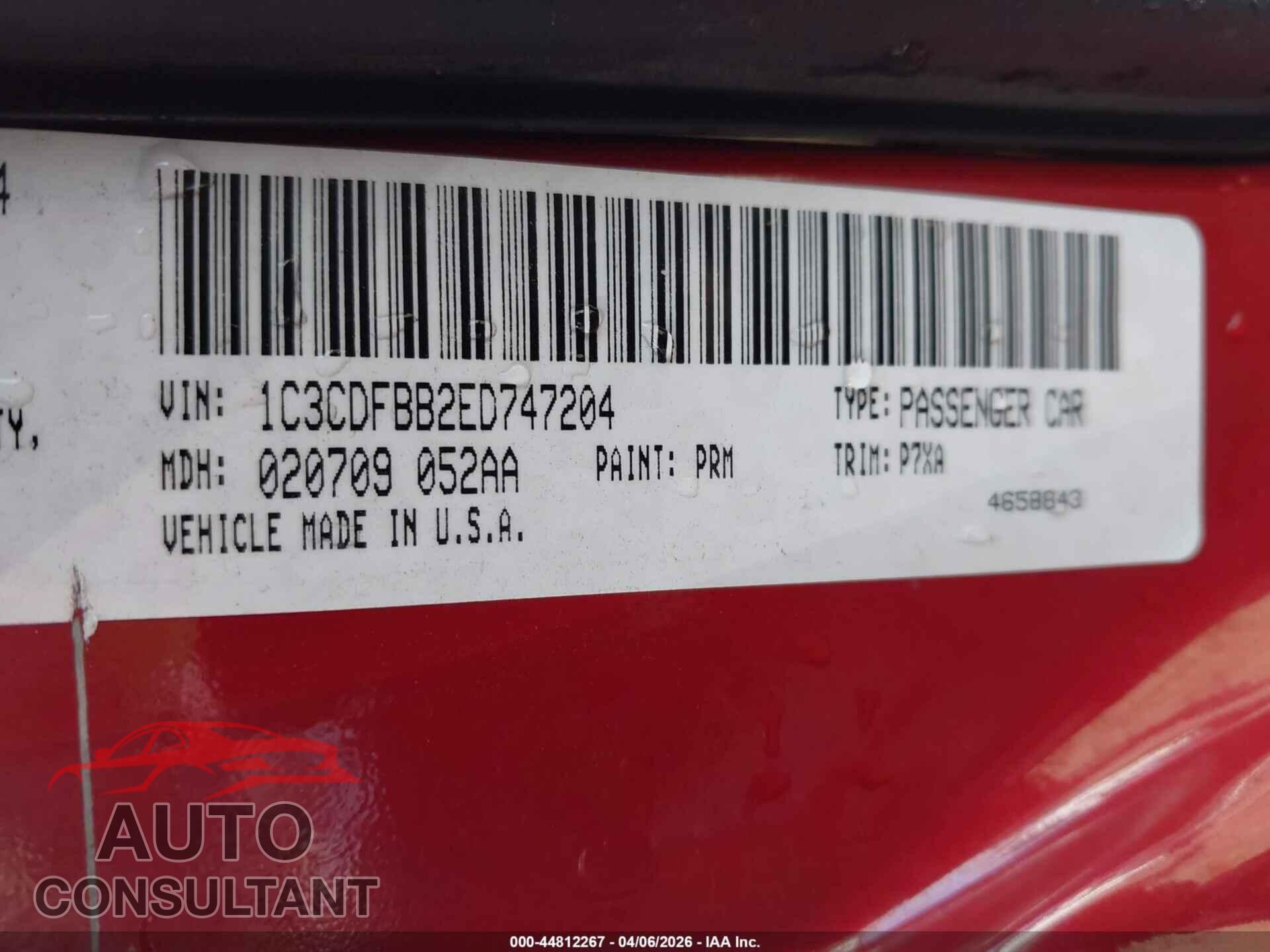 DODGE DART 2014 - 1C3CDFBB2ED747204