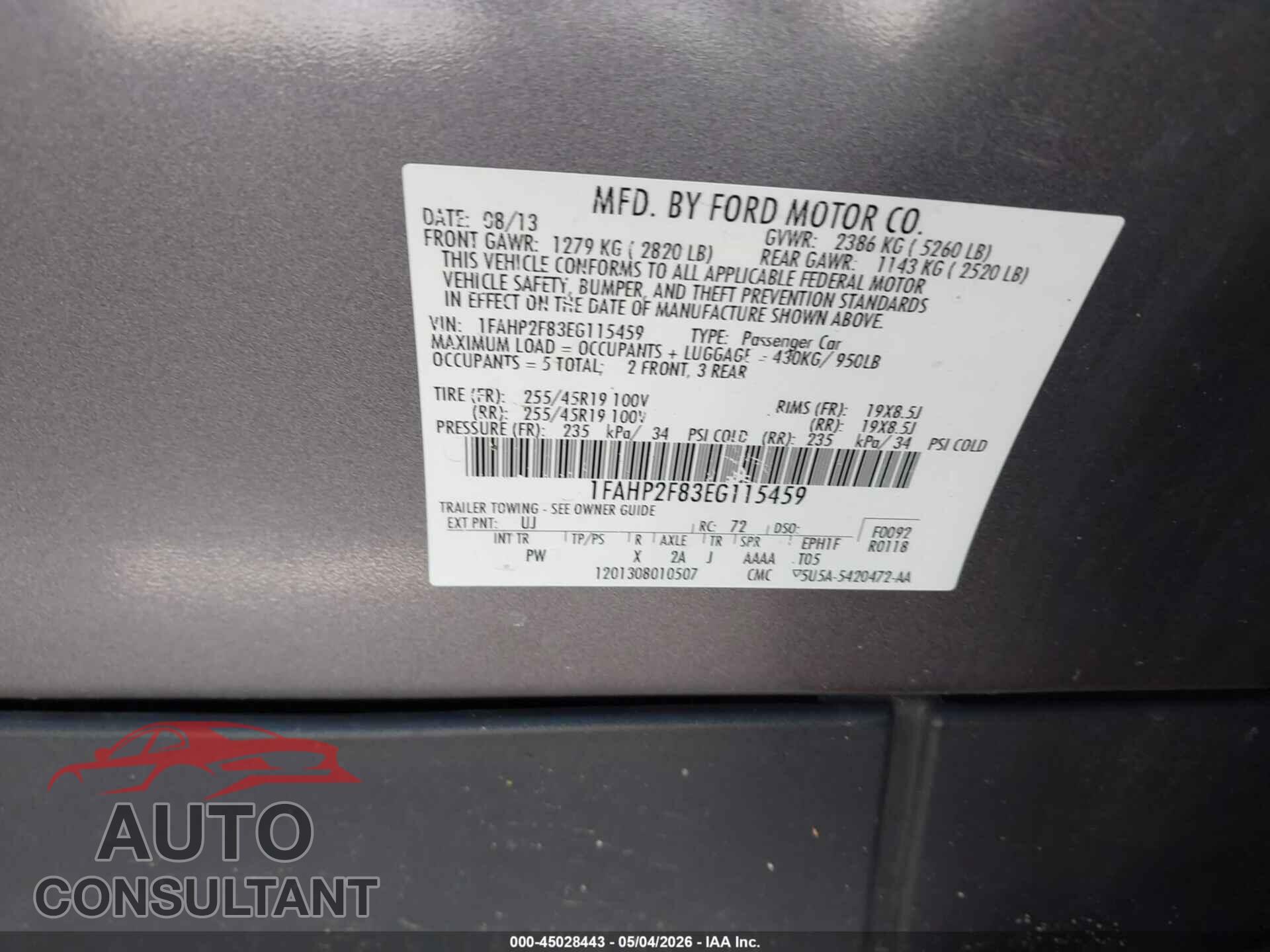 FORD TAURUS 2014 - 1FAHP2F83EG115459