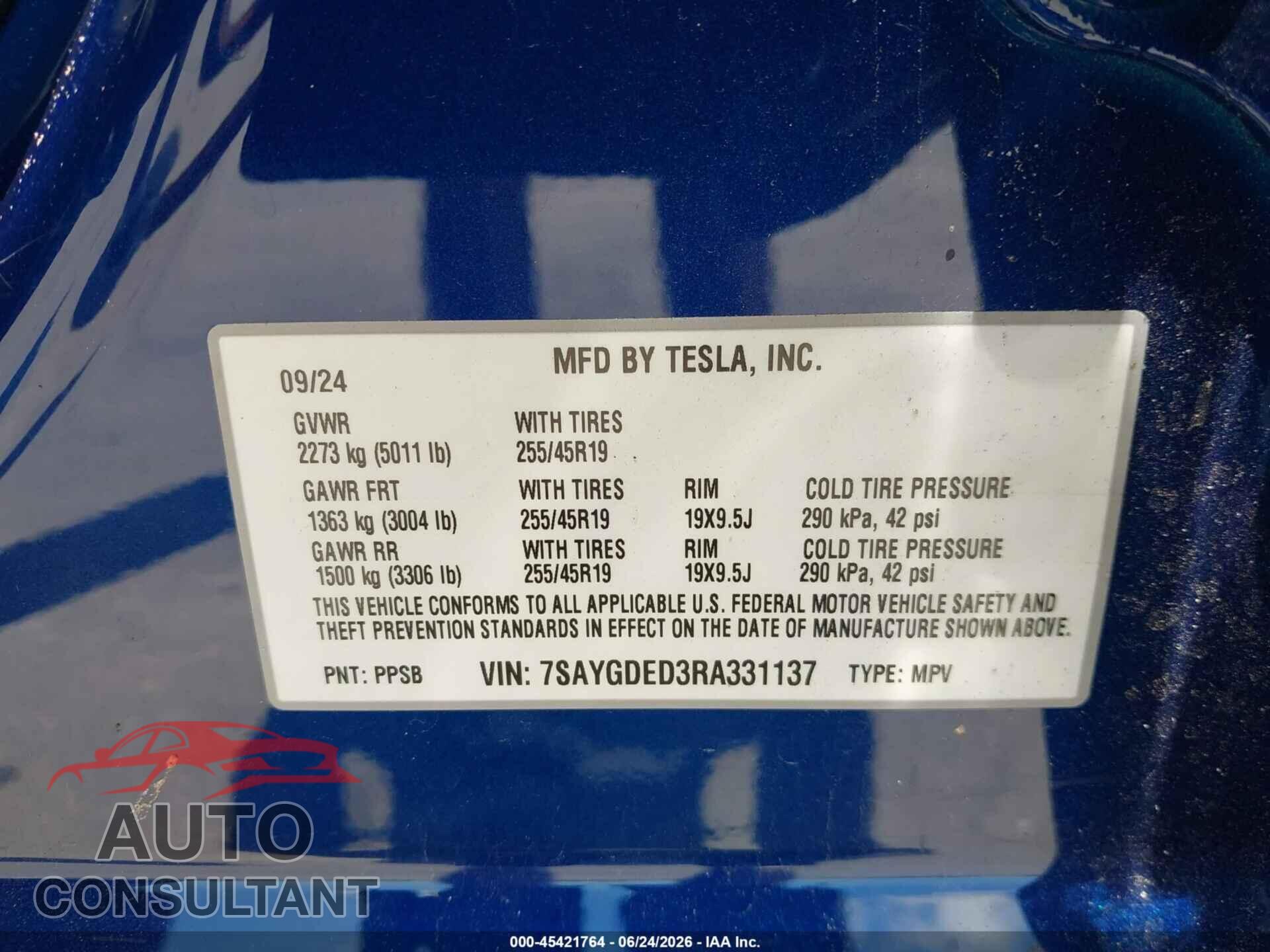 TESLA MODEL Y 2024 - 7SAYGDED3RA331137