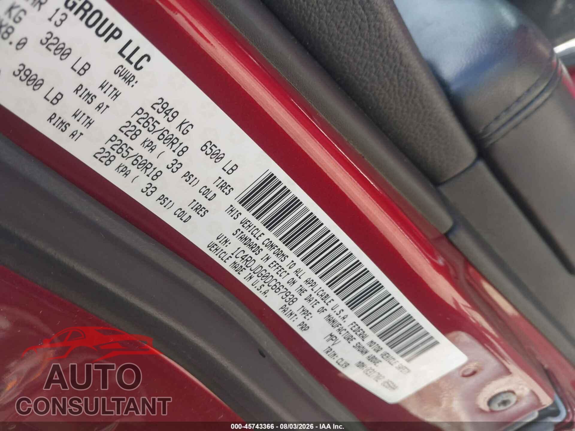 DODGE DURANGO 2013 - 1C4RDJDG0DC667938