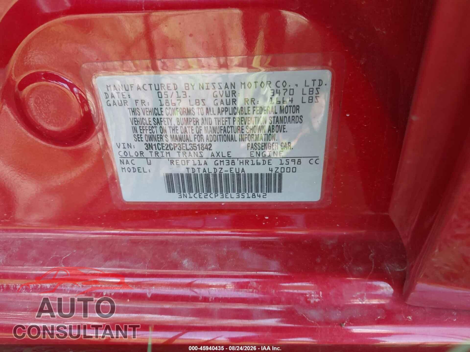 NISSAN VERSA NOTE 2014 - 3N1CE2CP3EL351842
