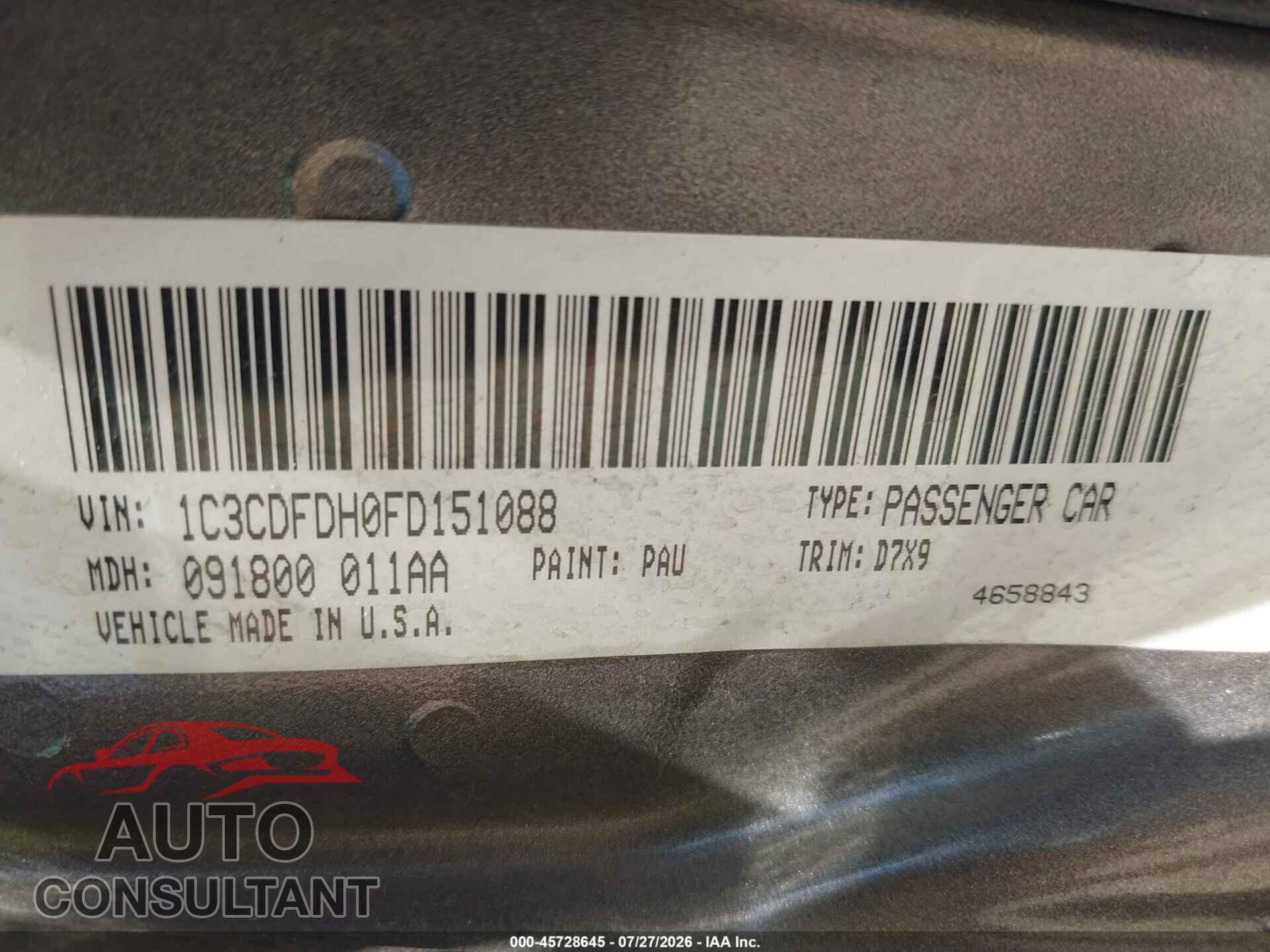 DODGE DART 2015 - 1C3CDFDH0FD151088