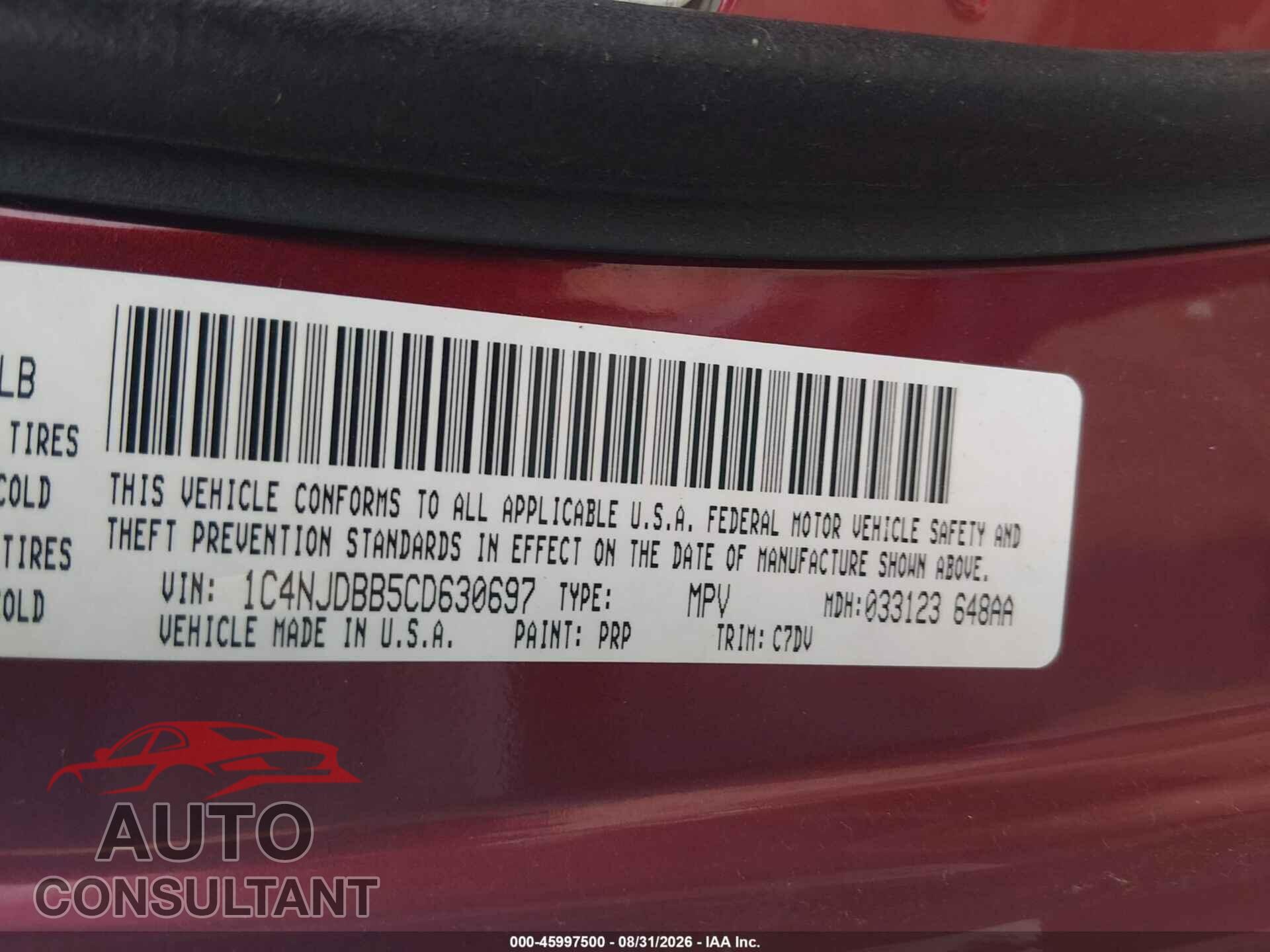JEEP COMPASS 2012 - 1C4NJDBB5CD630697