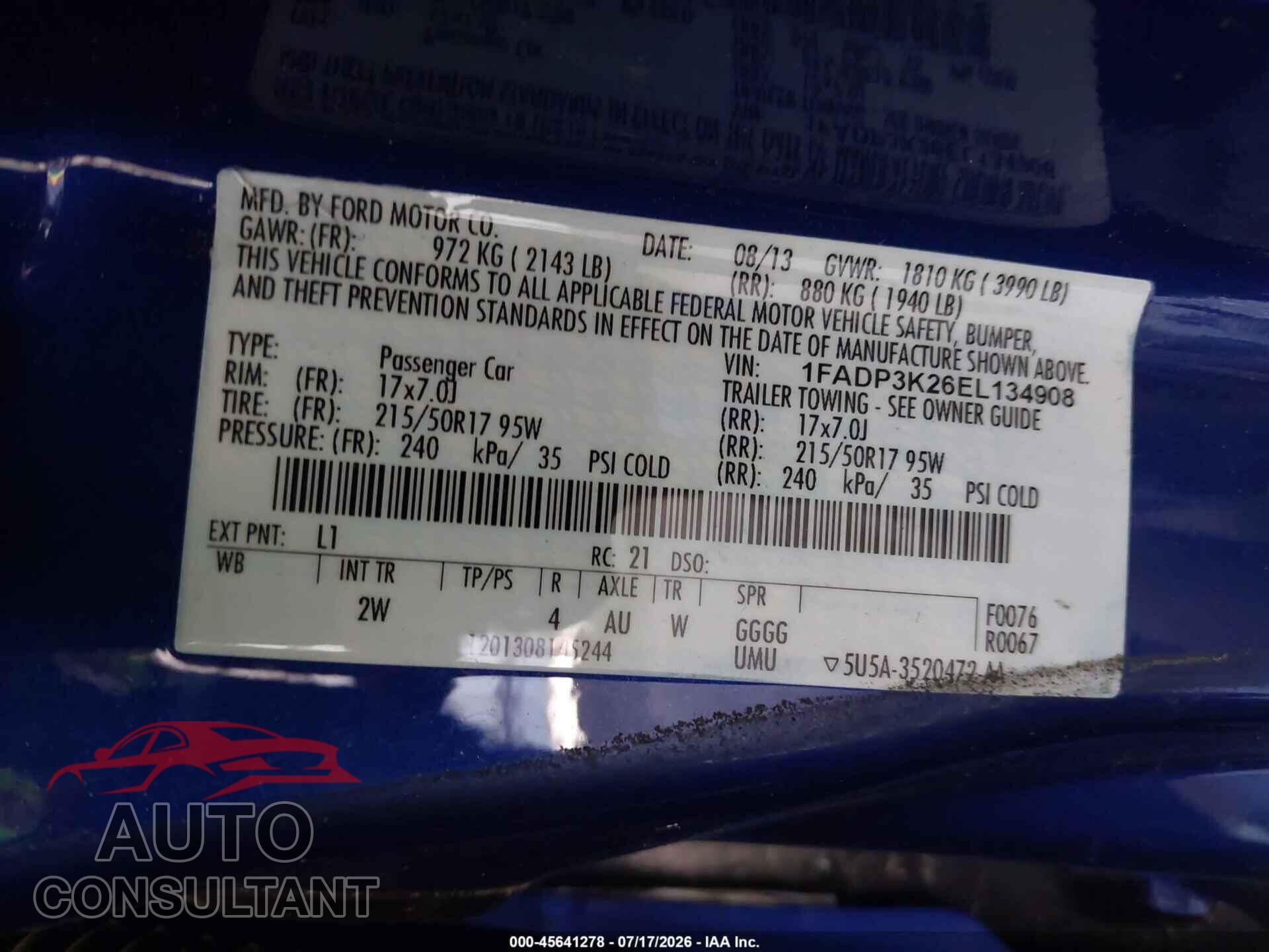 FORD FOCUS 2014 - 1FADP3K26EL134908