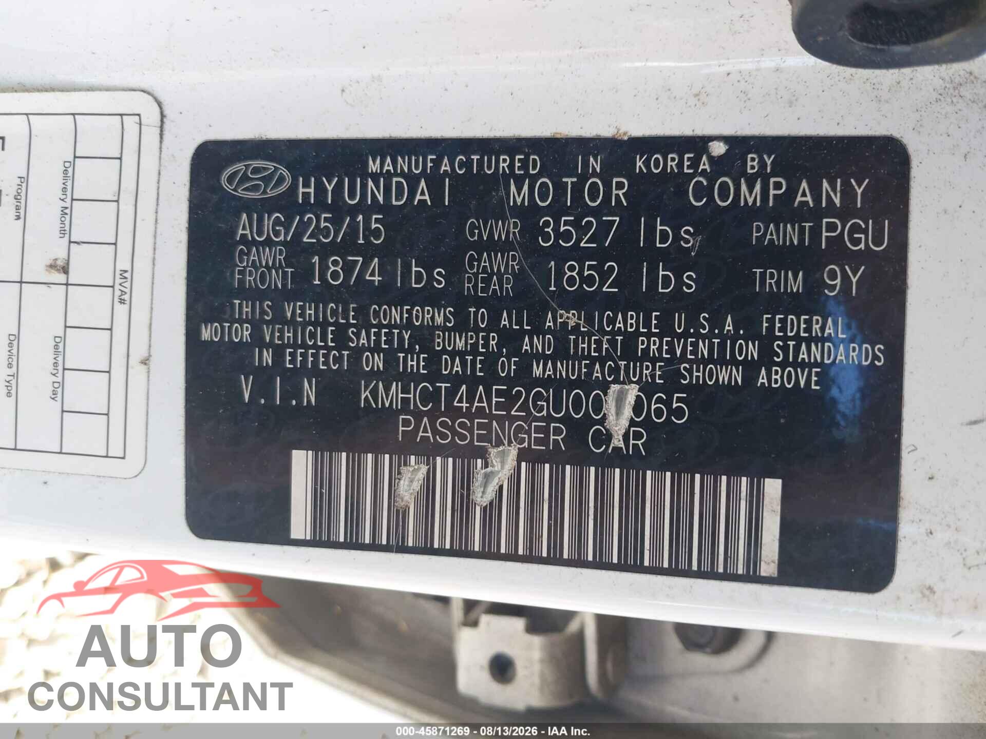 HYUNDAI ACCENT 2016 - KMHCT4AE2GU003065