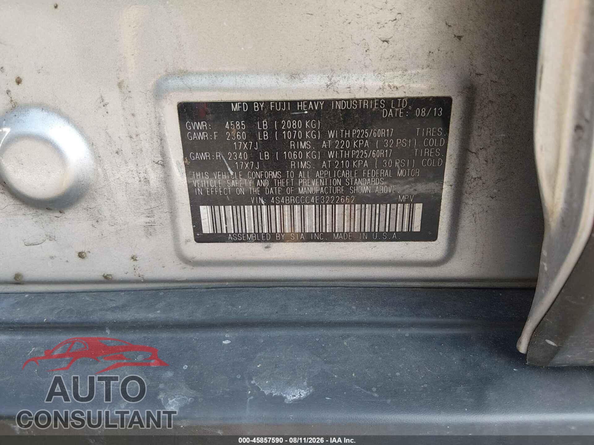 SUBARU OUTBACK 2014 - 4S4BRCCC4E3222662