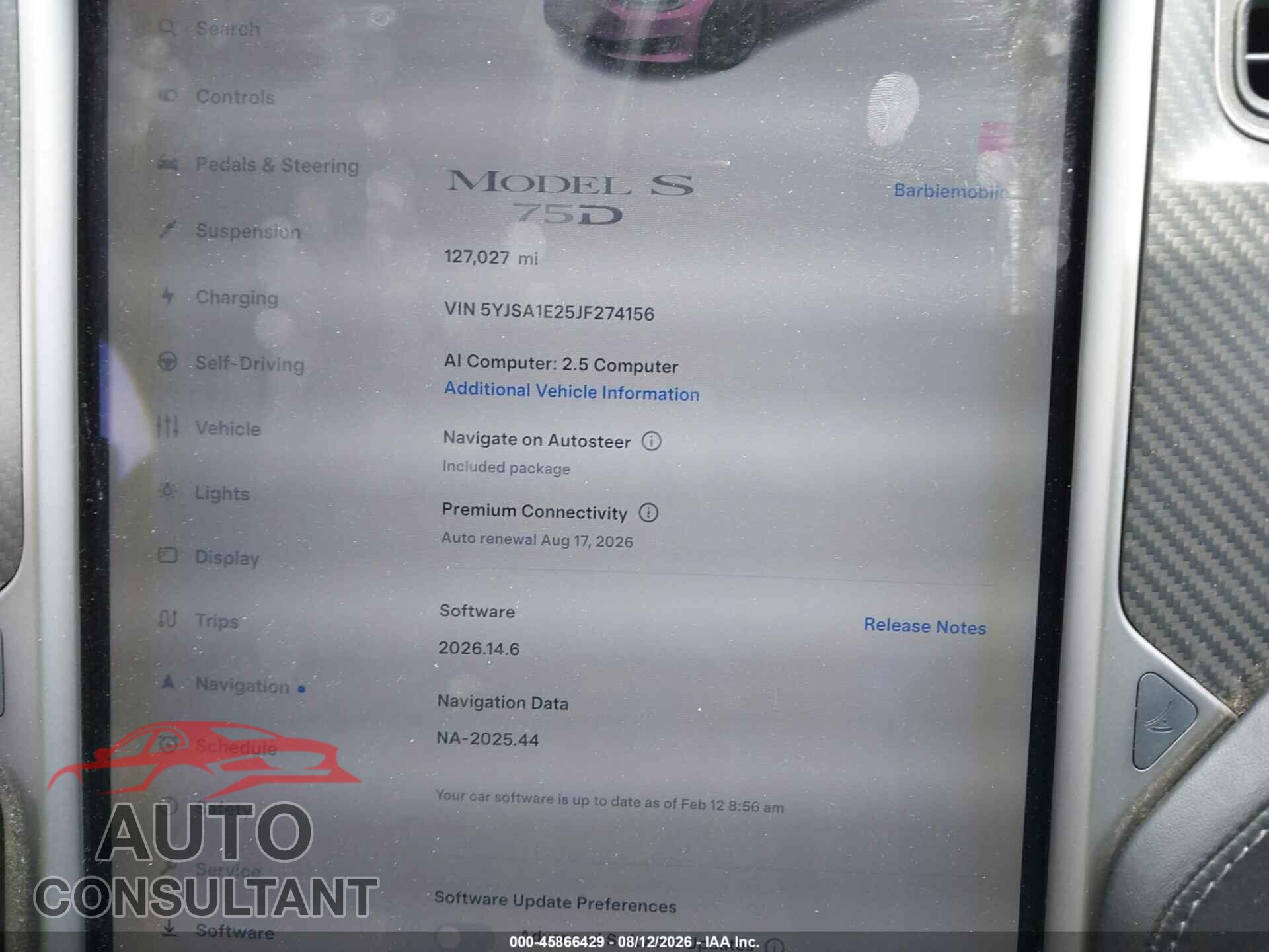 TESLA MODEL S 2018 - 5YJSA1E25JF274156