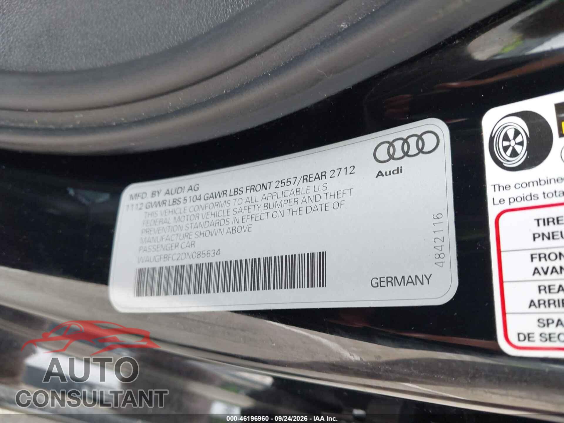 AUDI A6 2013 - WAUGFBFC2DN085634