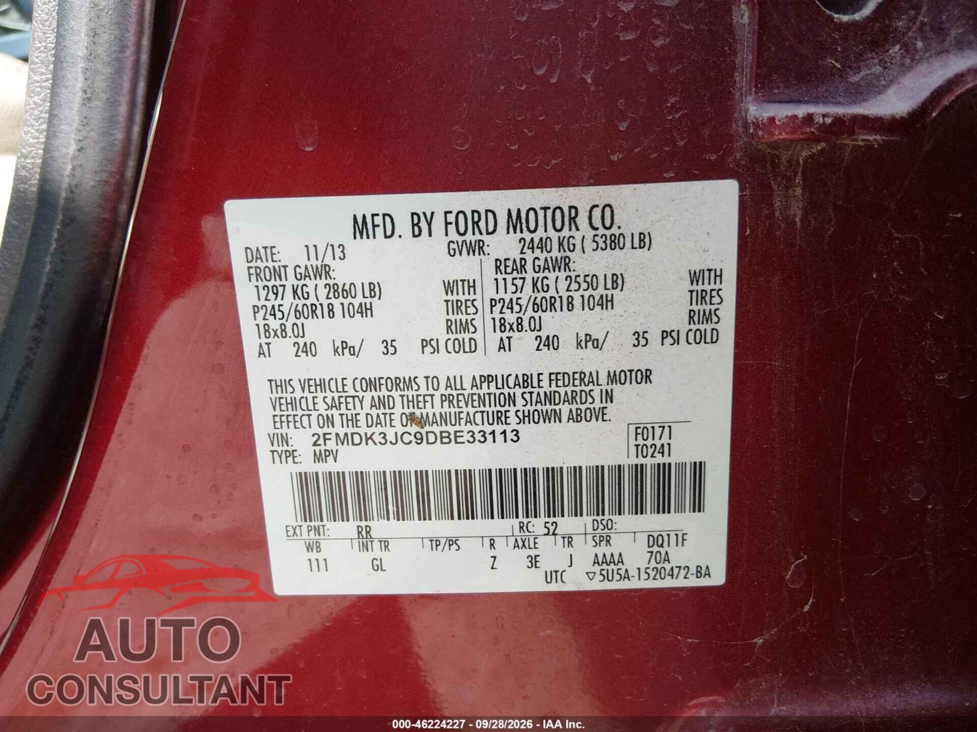 FORD EDGE 2013 - 2FMDK3JC9DBE33113
