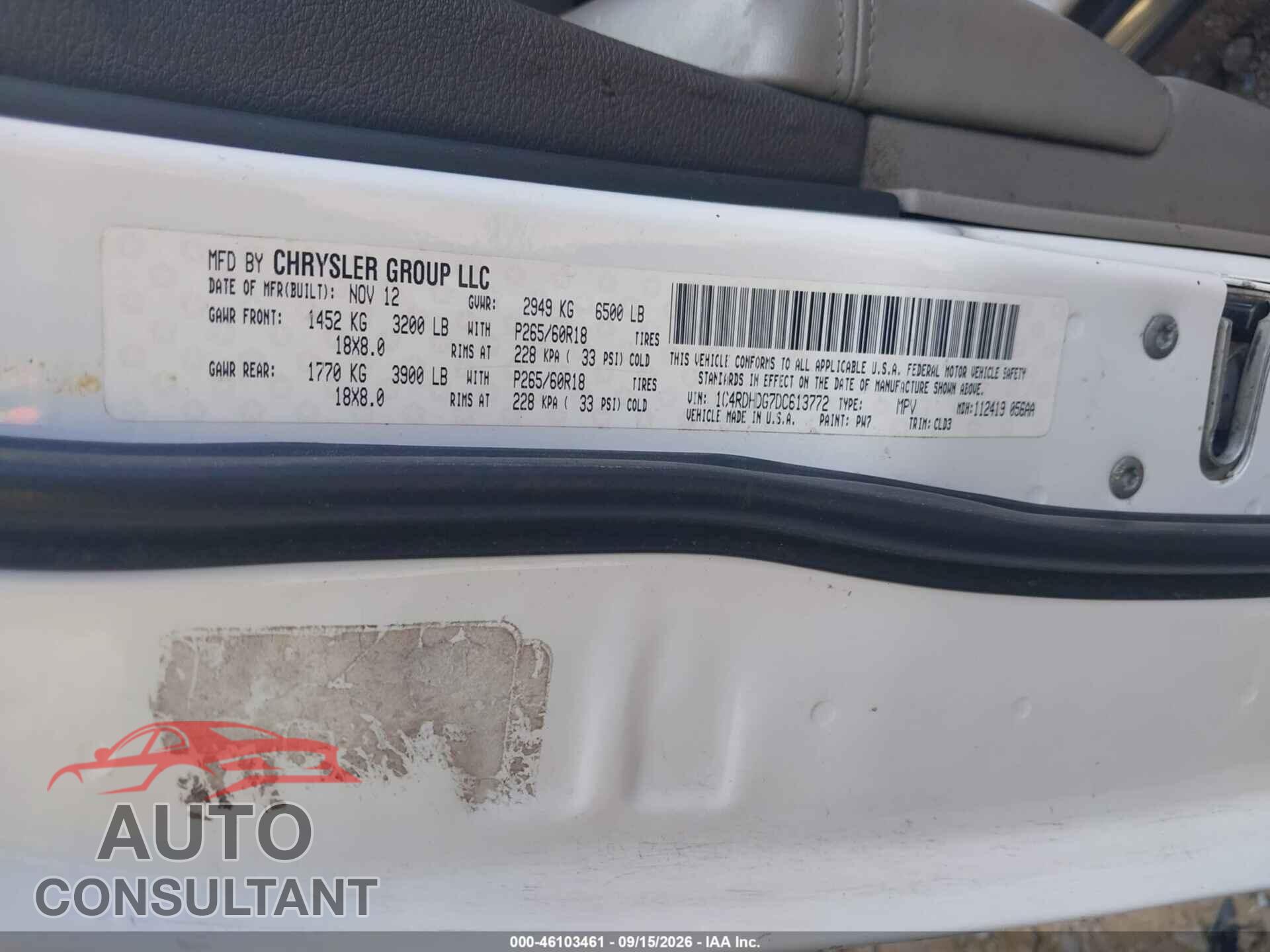 DODGE DURANGO 2013 - 1C4RDHDG7DC613772