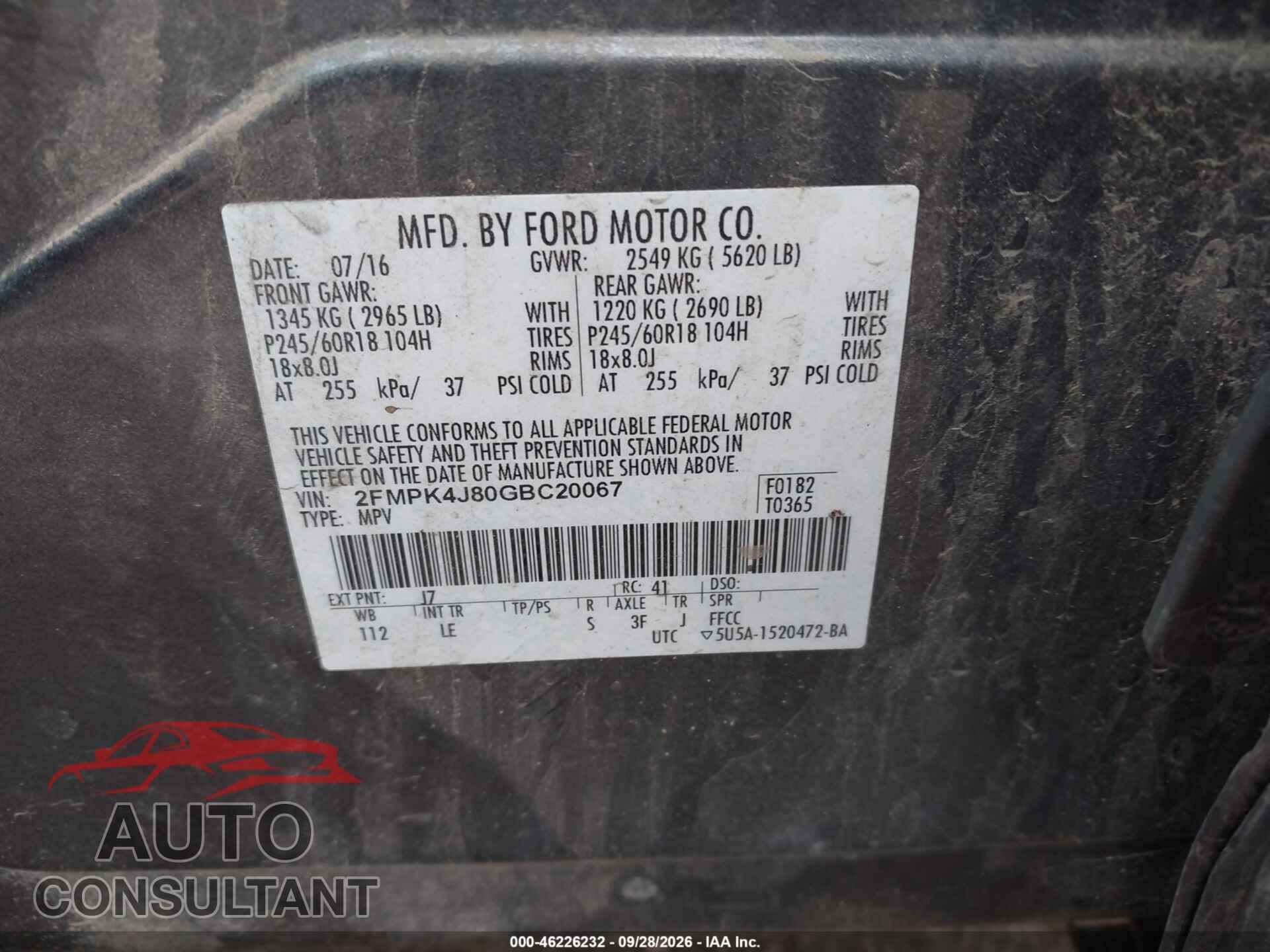 FORD EDGE 2016 - 2FMPK4J80GBC20067