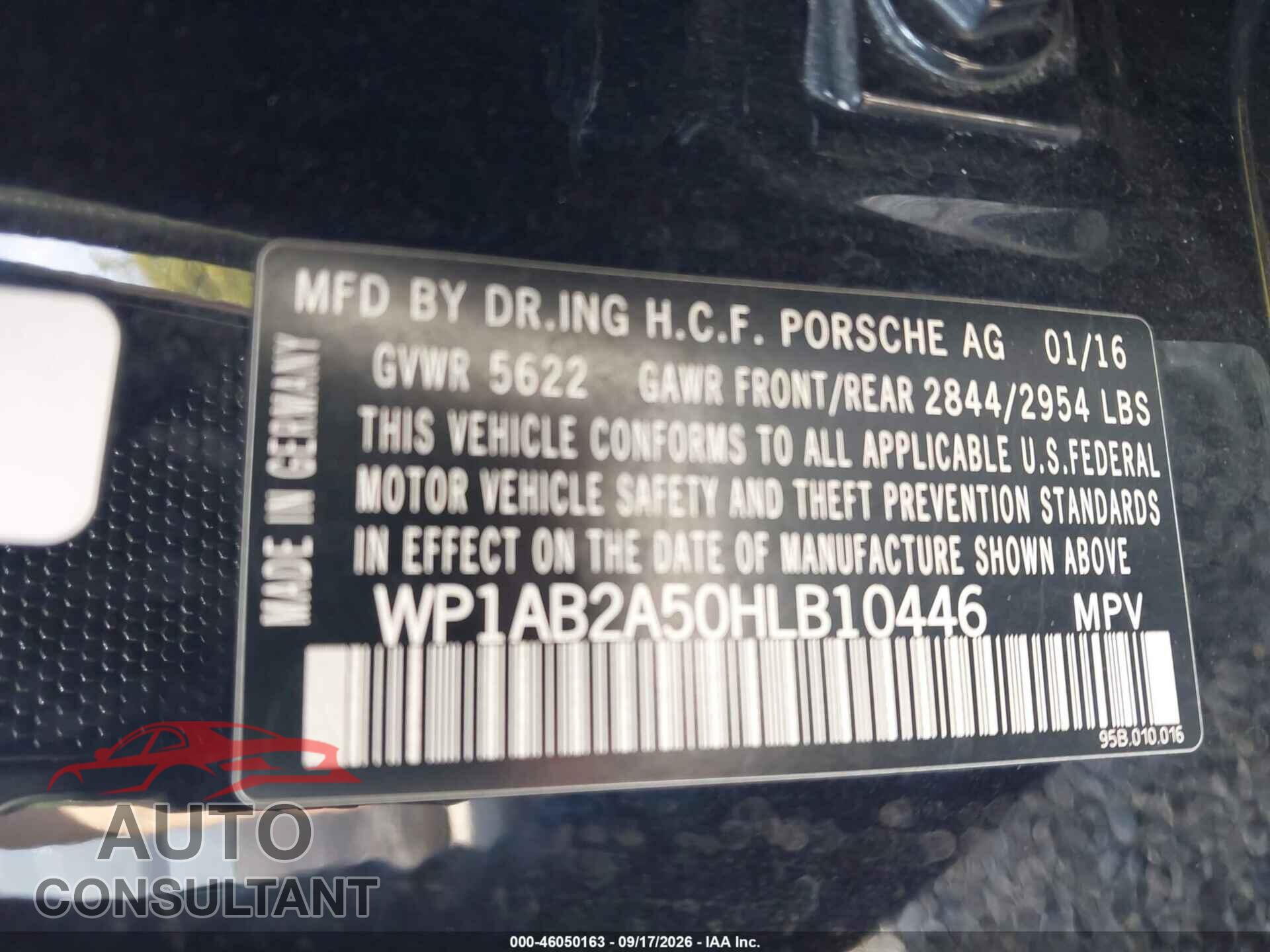 PORSCHE MACAN 2017 - WP1AB2A50HLB10446