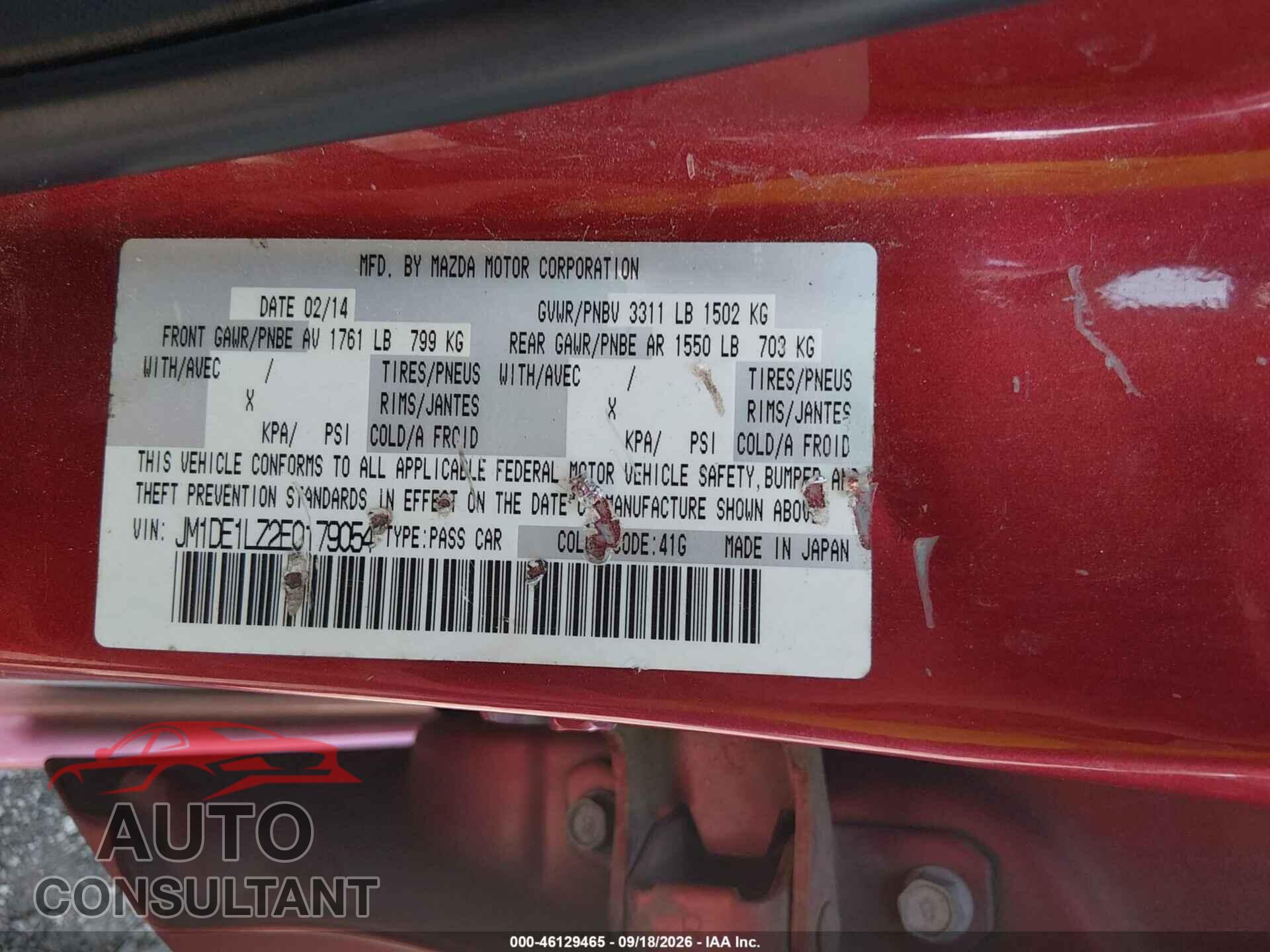 MAZDA MAZDA2 2014 - JM1DE1LZ2E0179054