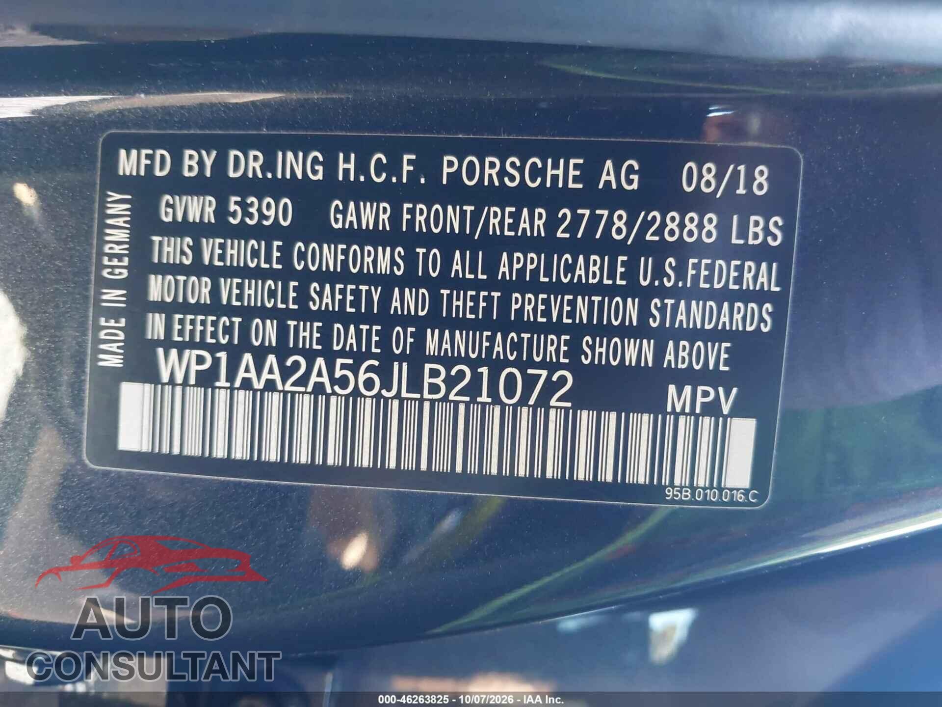 PORSCHE MACAN 2018 - WP1AA2A56JLB21072