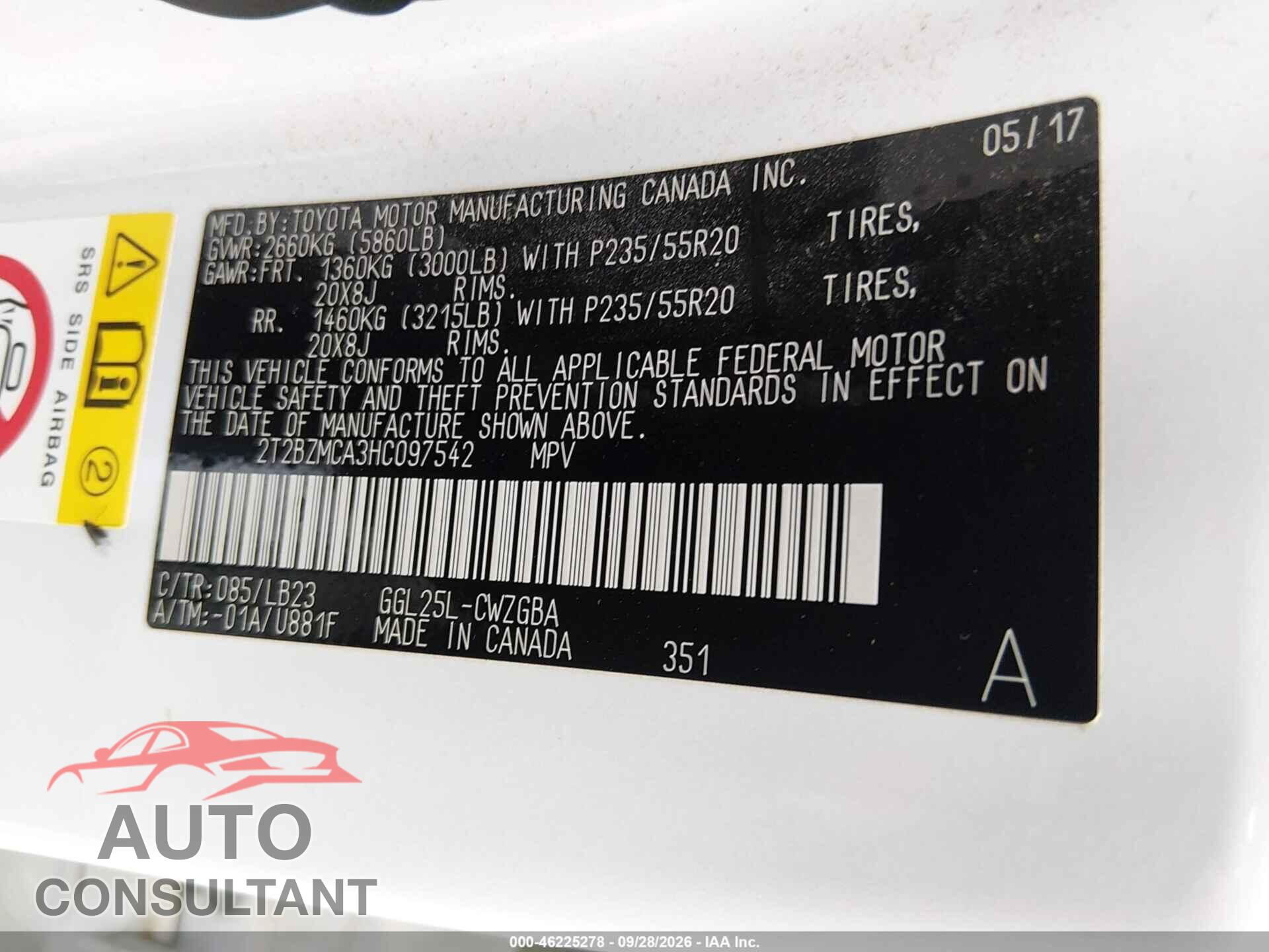 LEXUS RX 350 2017 - 2T2BZMCA3HC097542