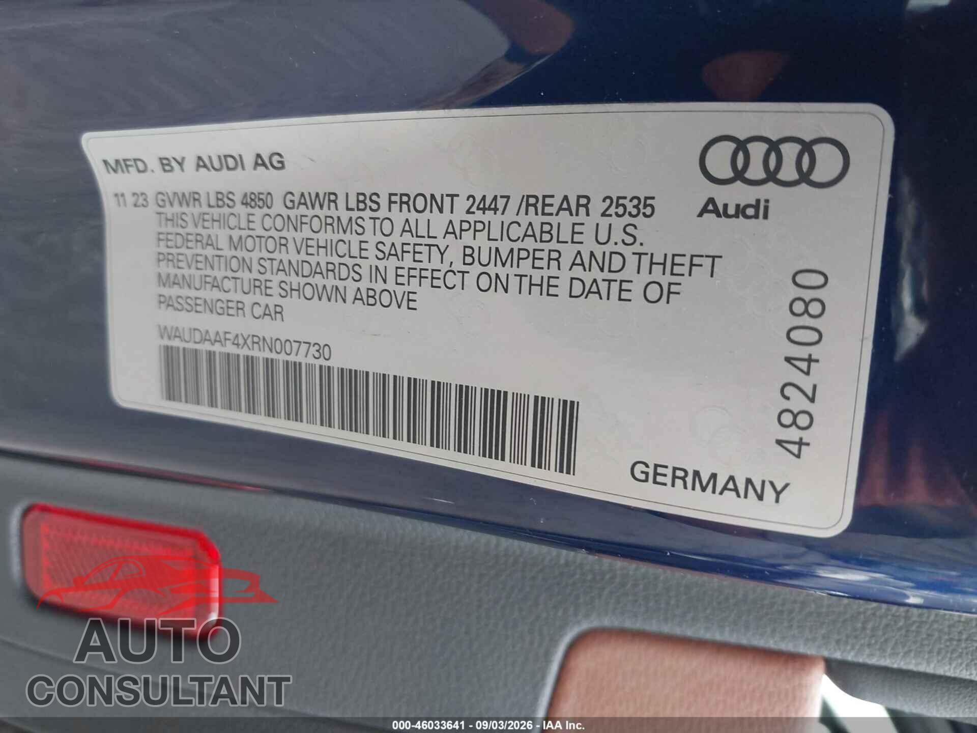 AUDI A4 2024 - WAUDAAF4XRN007730