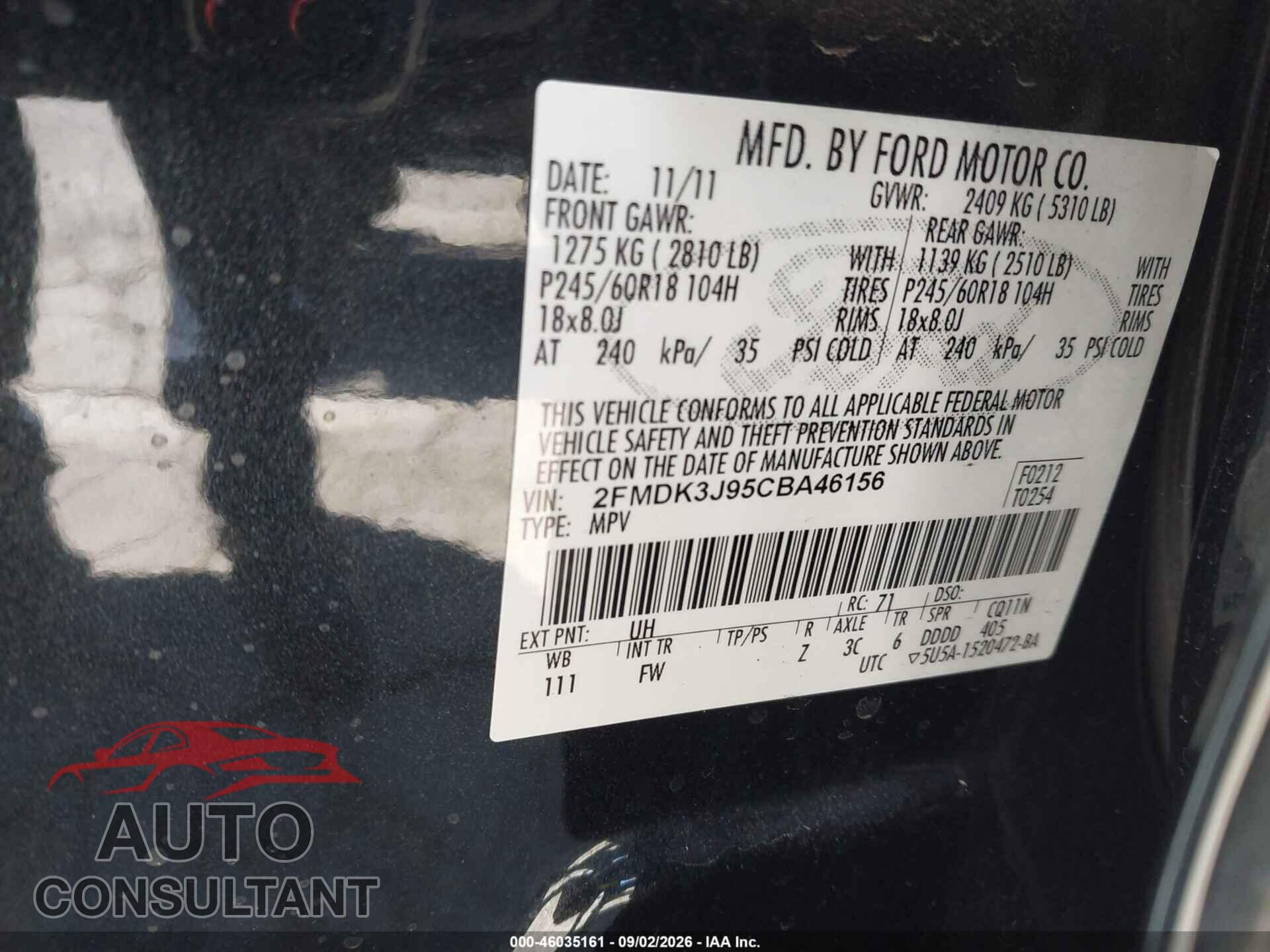 FORD EDGE 2012 - 2FMDK3J95CBA46156