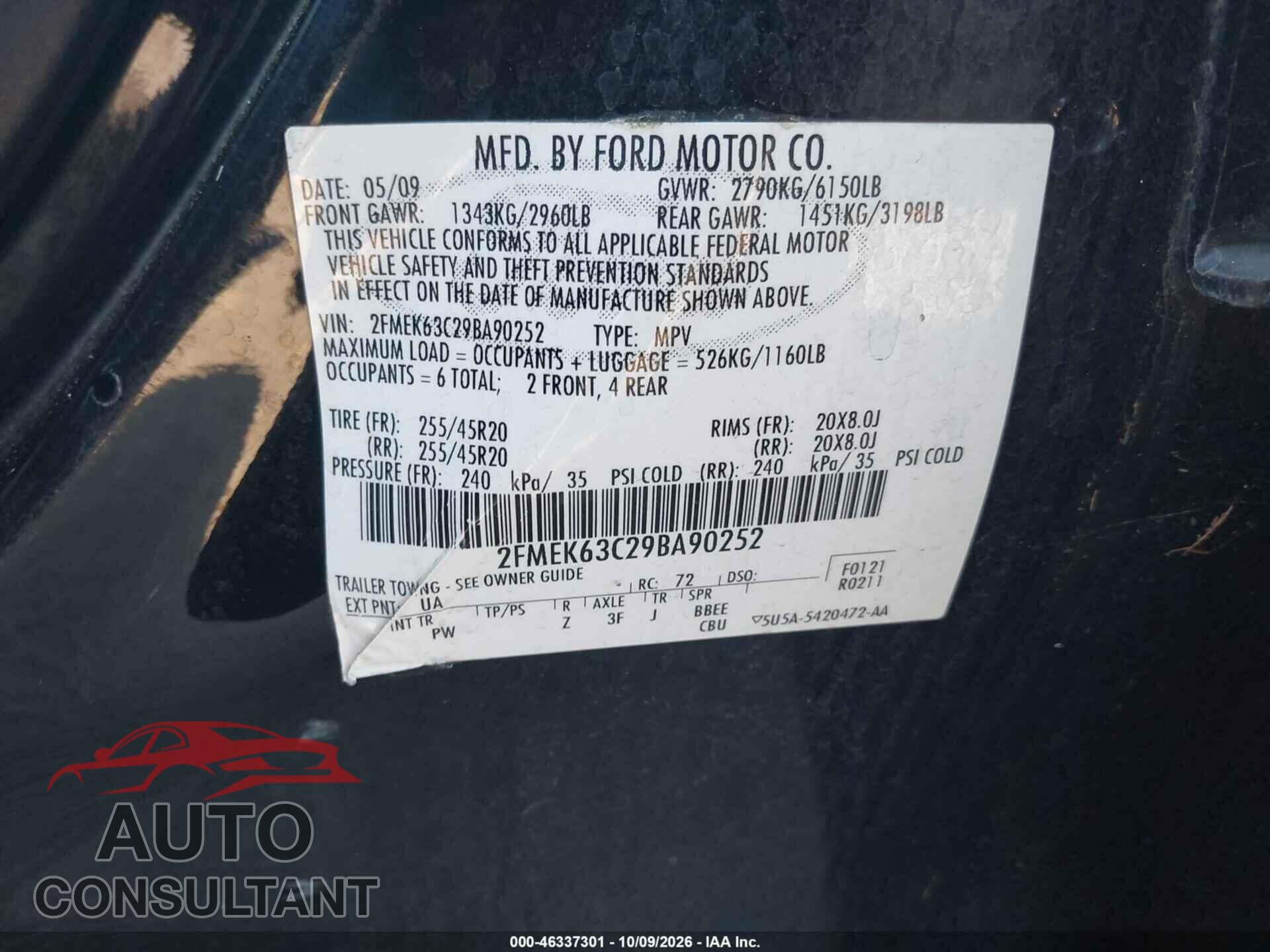 FORD FLEX 2009 - 2FMEK63C29BA90252