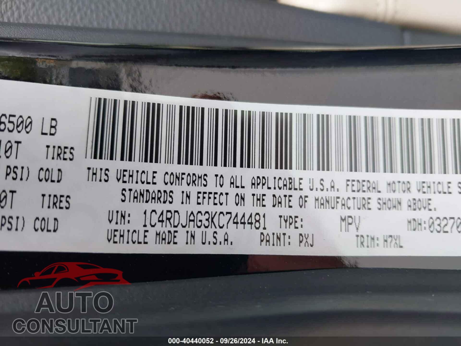 DODGE DURANGO 2019 - 1C4RDJAG3KC744481