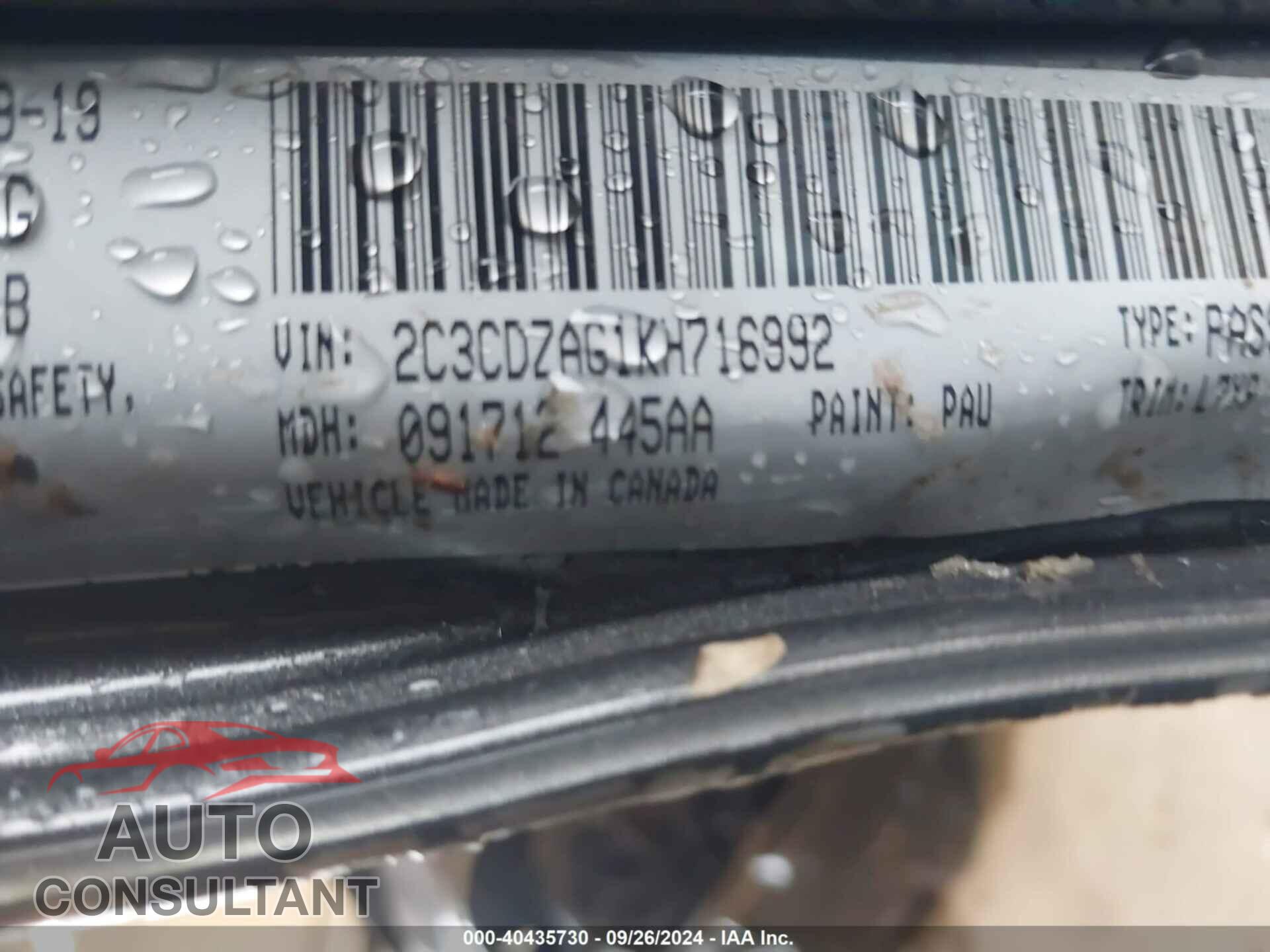 DODGE CHALLENGER 2019 - 2C3CDZAG1KH716992