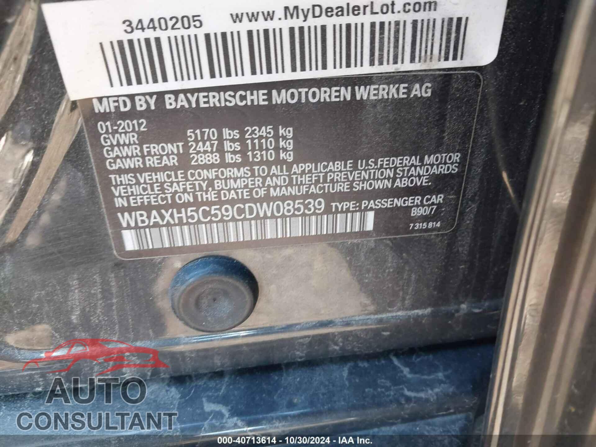 BMW 528I 2012 - WBAXH5C59CDW08539