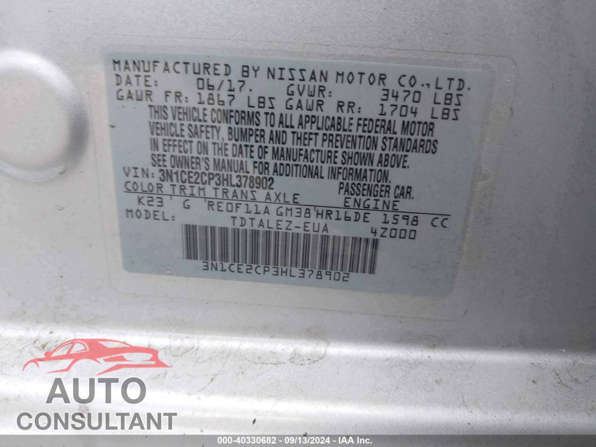 NISSAN VERSA NOTE 2017 - 3N1CE2CP3HL378902