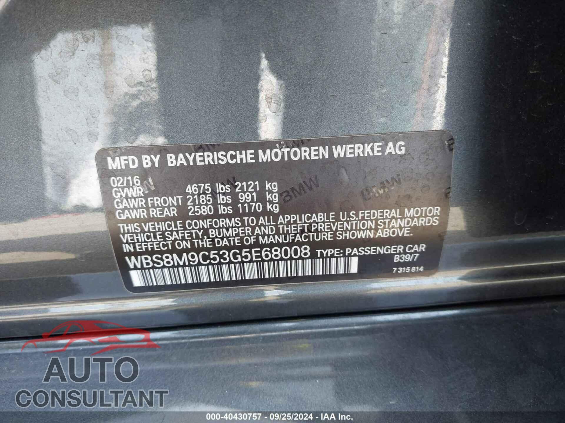 BMW M3 2016 - WBS8M9C53G5E68008