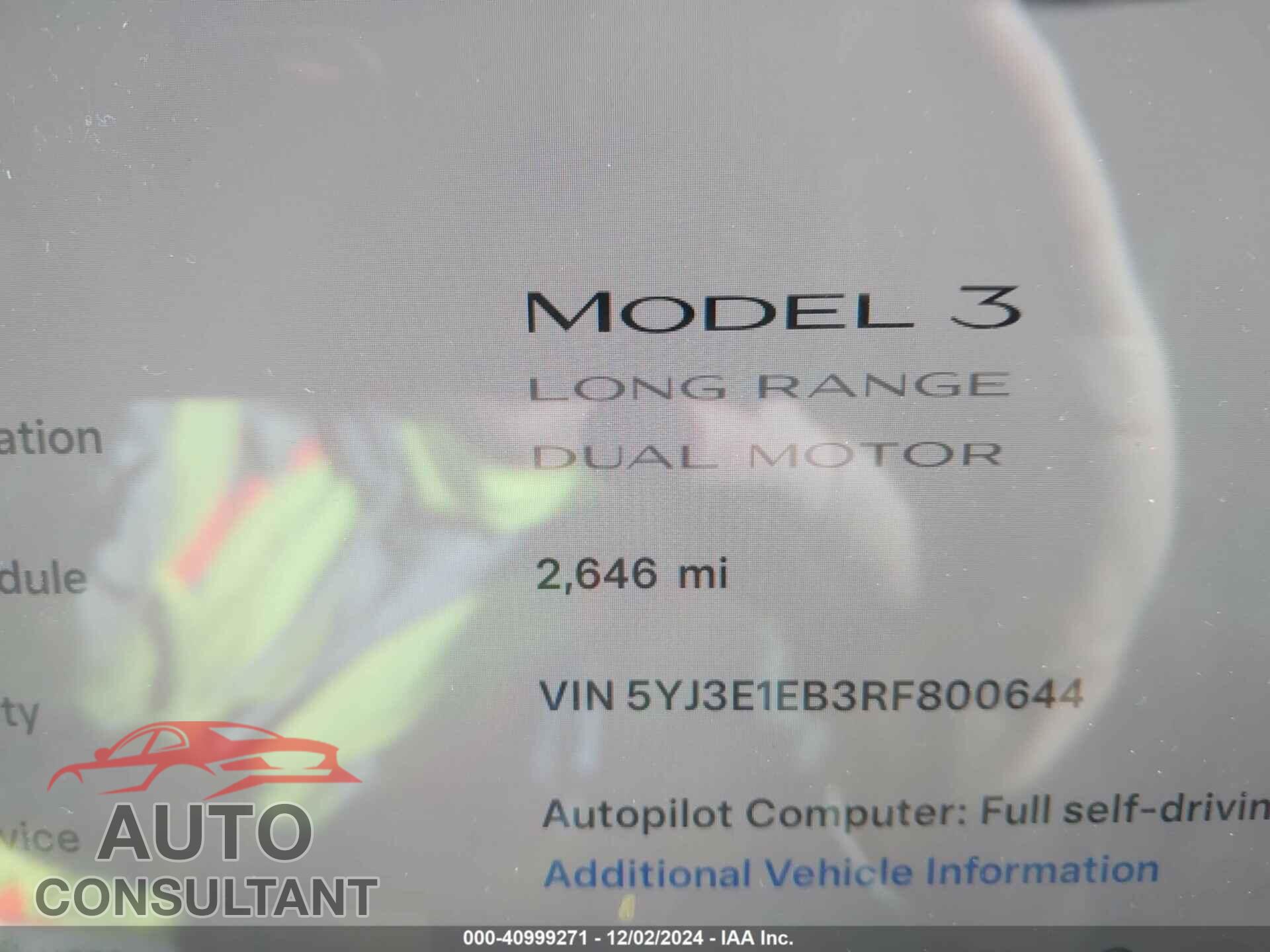 TESLA MODEL 3 2024 - 5YJ3E1EB3RF800644