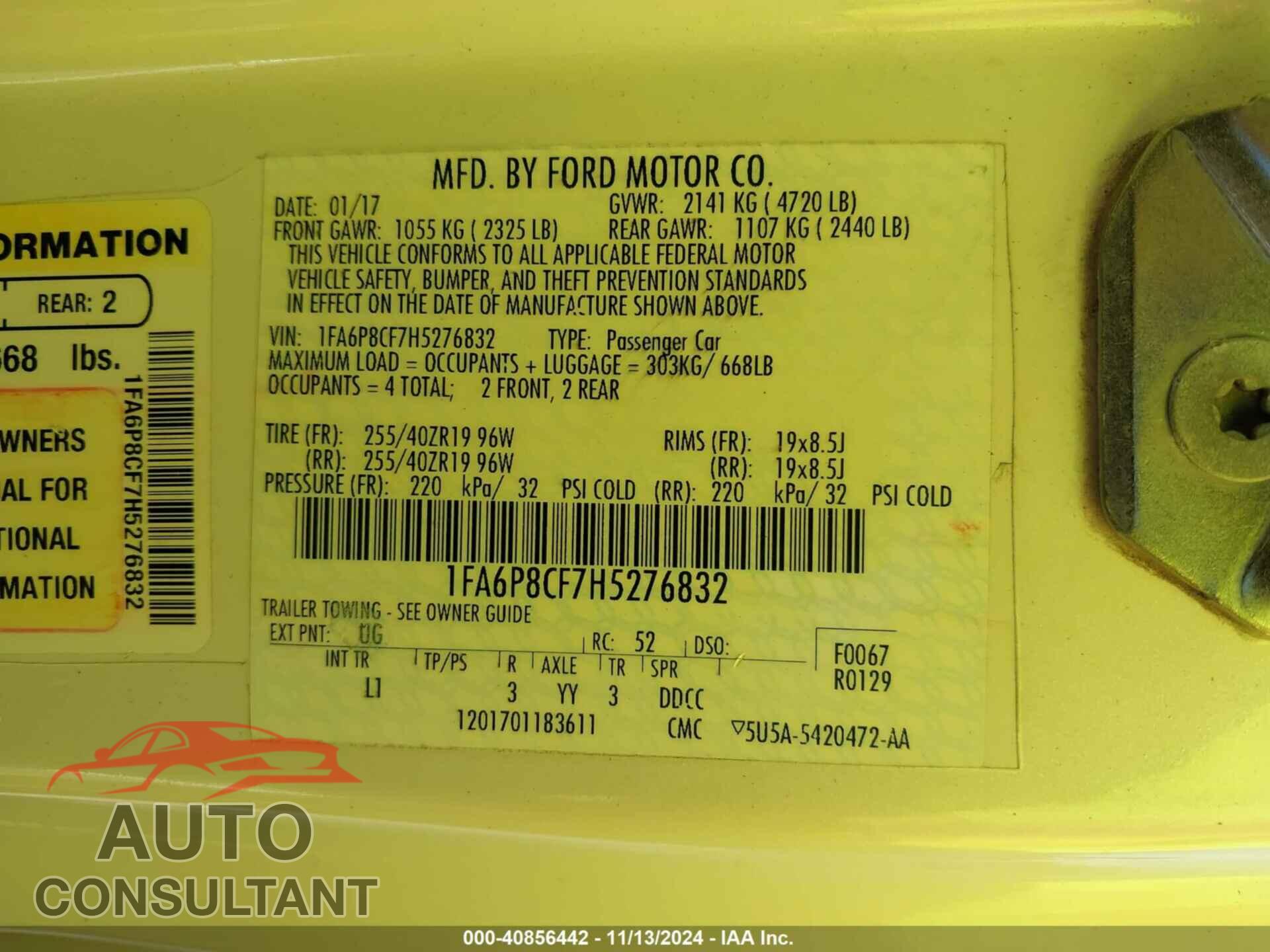 FORD MUSTANG 2017 - 1FA6P8CF7H5276832