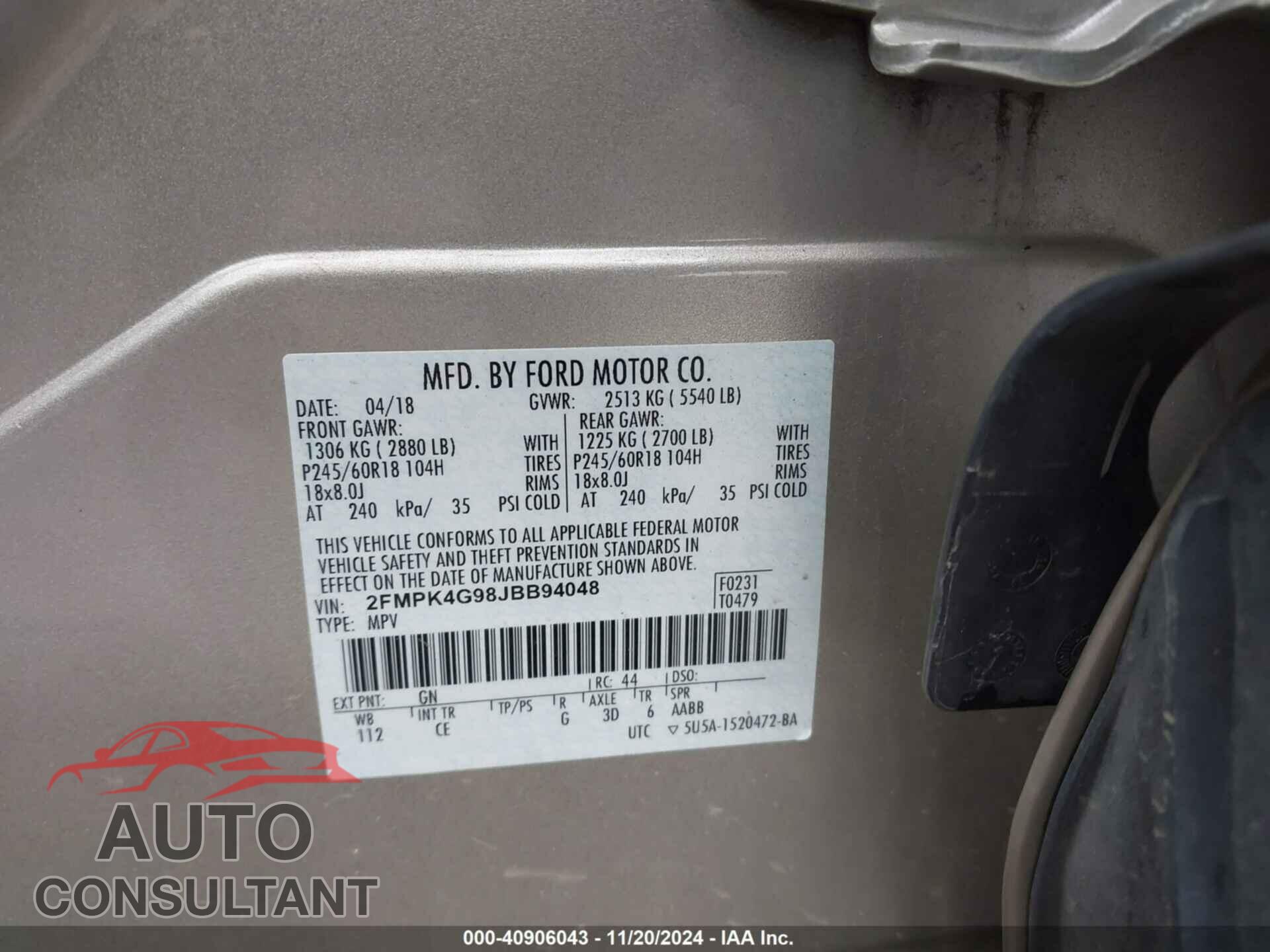 FORD EDGE 2018 - 2FMPK4G98JBB94048